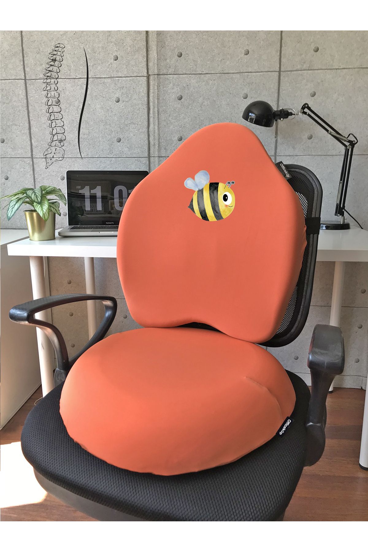 Officeküp Visco Gamer Oyuncu Bel Yastığı ve Yuvarlak Oturma Minderi 2'li Set Turuncu Arı