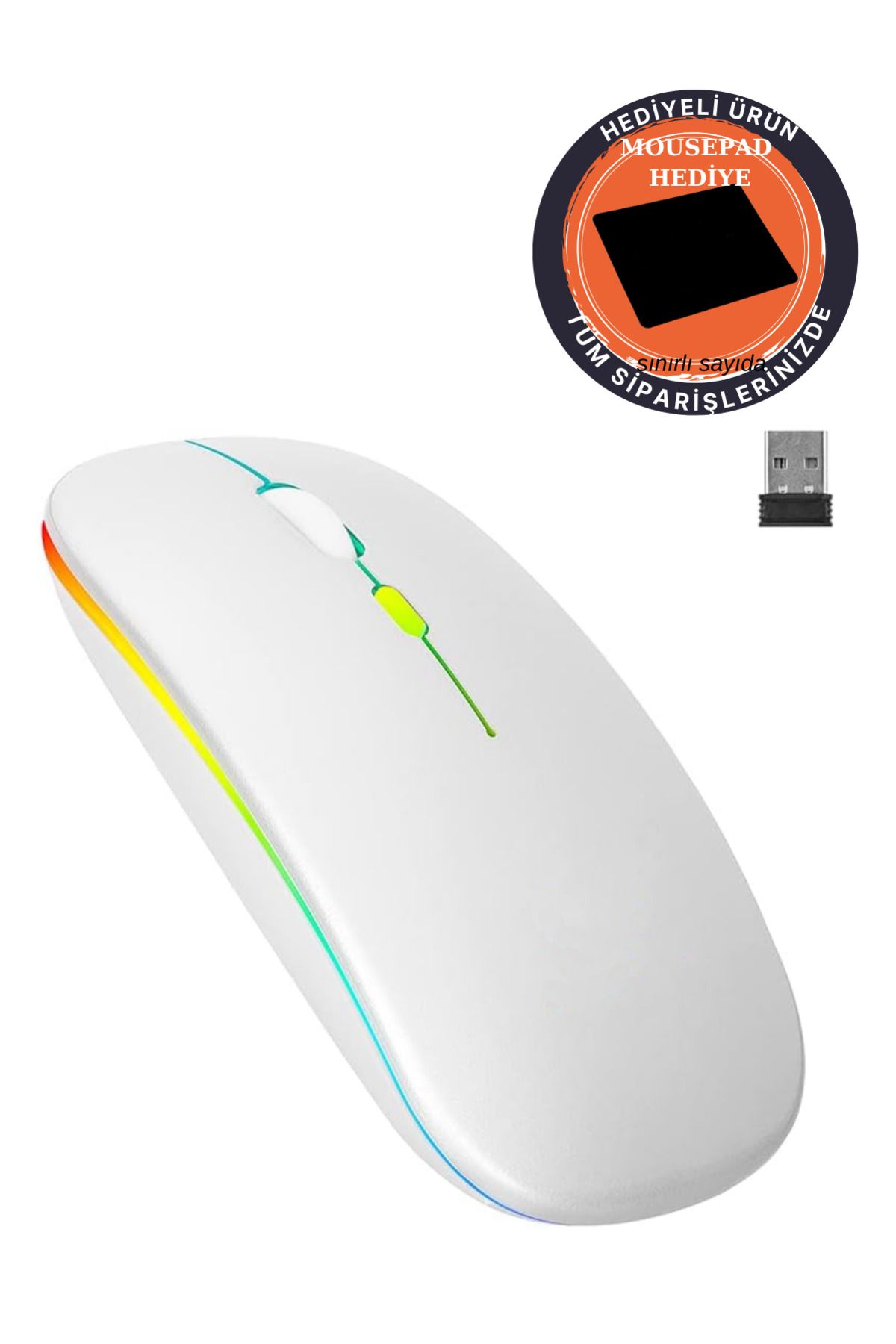 Osqar Beyaz Kablosuz Fare Wireless Mouse 4 Tuşlu Renk Sessiz Şarj Edilebilir Dpı Kontrol