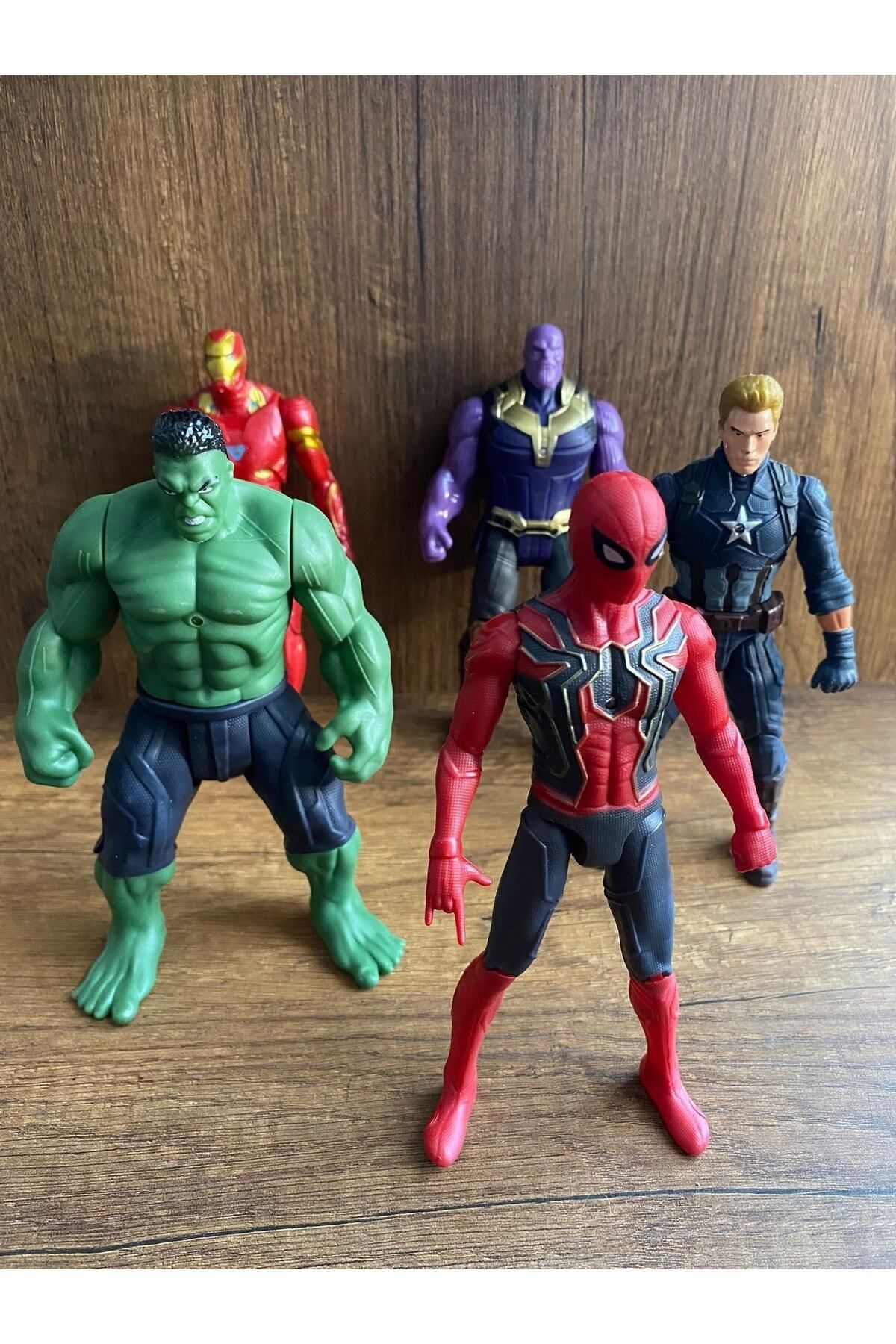 AİLENİZİN OYUNCAKCISI Avengers 5li Figür Oyuncak Hulk Spiderman Thanos Ironman Figür Captain America Işıklı Büyük Boy