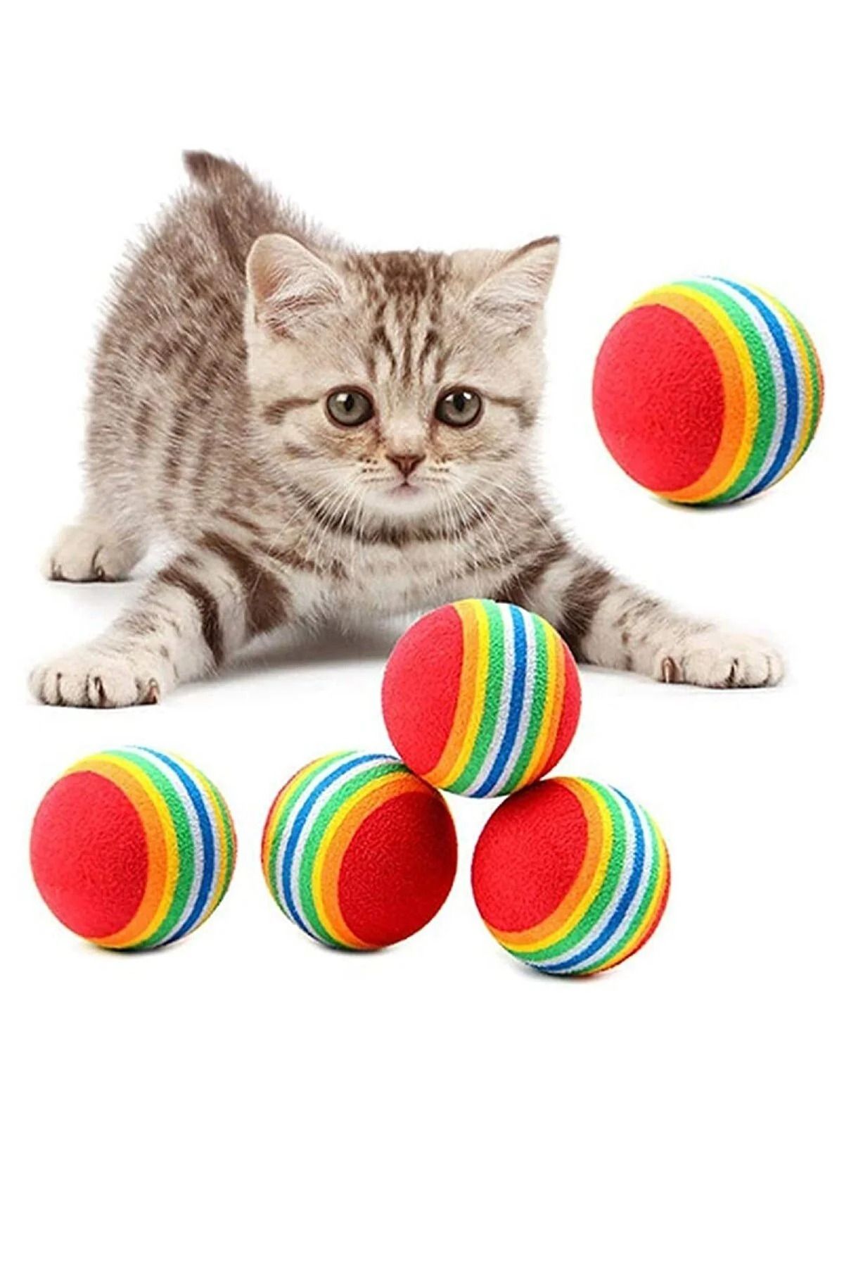 Pet Style 3lü Gökkuşağı Sünger Kedi Köpek Çiğneme Oyun Topu 4,2 Cm Diş Çıkarma Interaktif Oyuncak