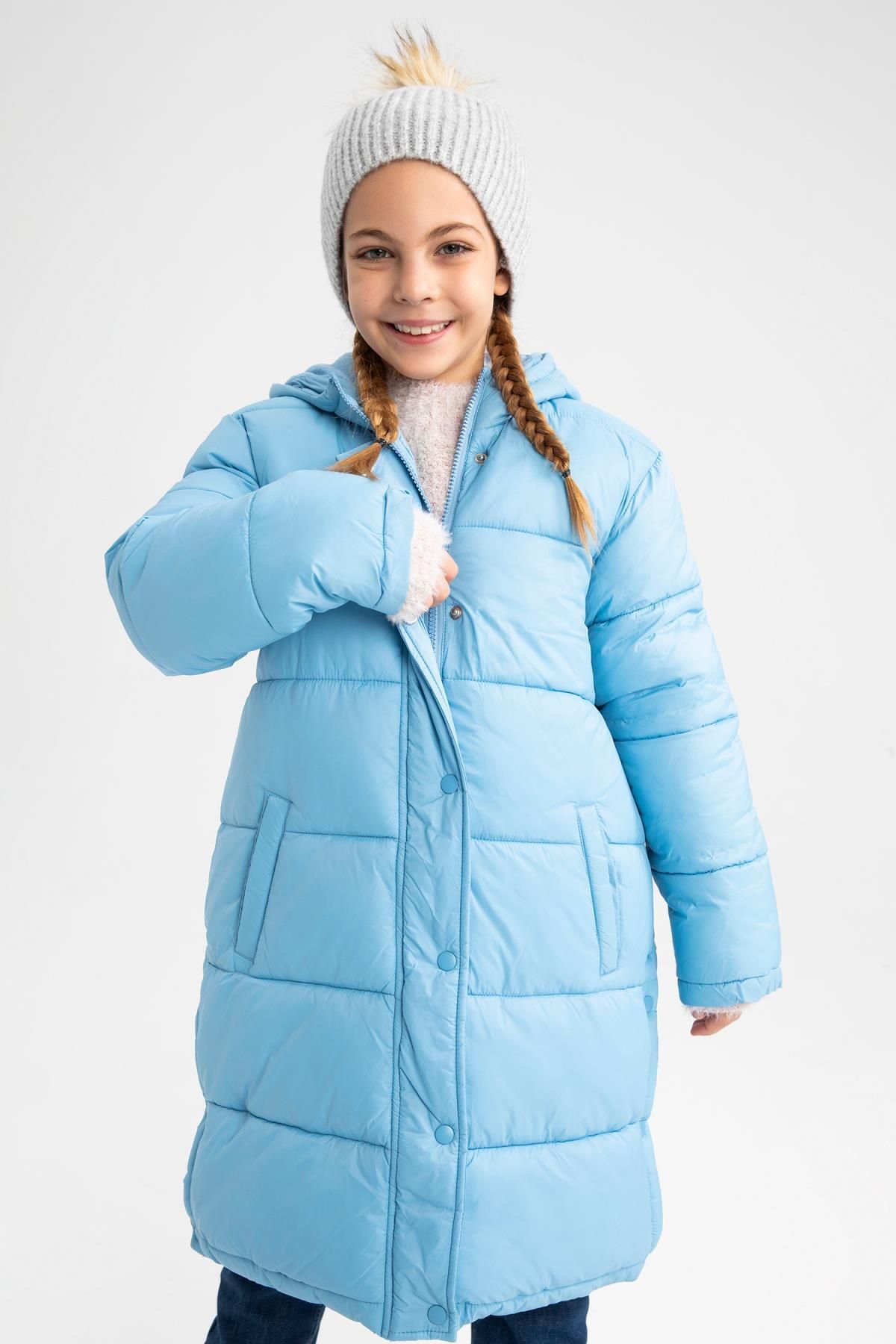 Defacto Kız Çocuk Polar Astarlı Kapüşonlu Uzun Kaban X6529a622au