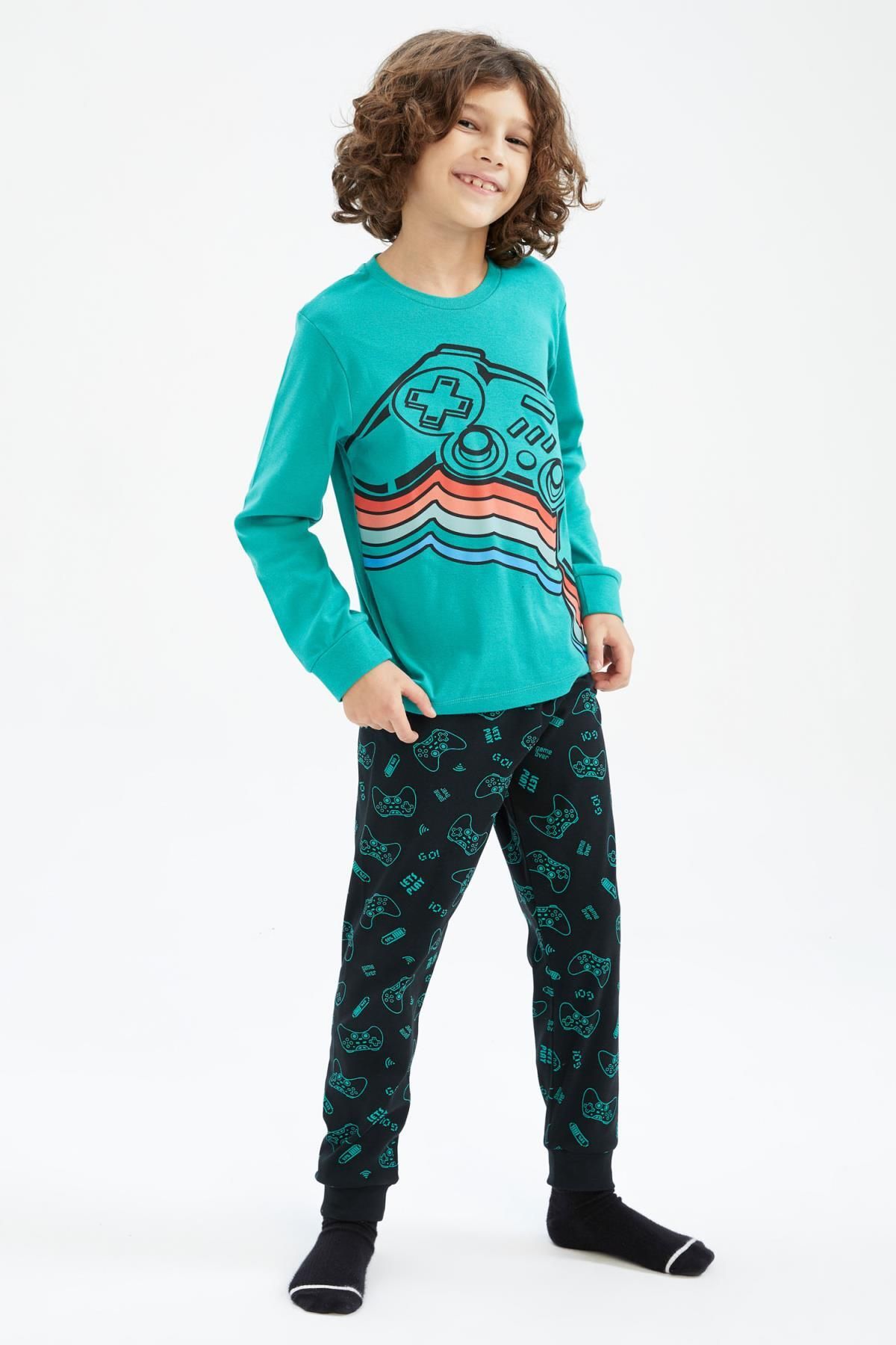 Defacto Erkek Çocuk Baskılı Uzun Kollu Pijama Takım