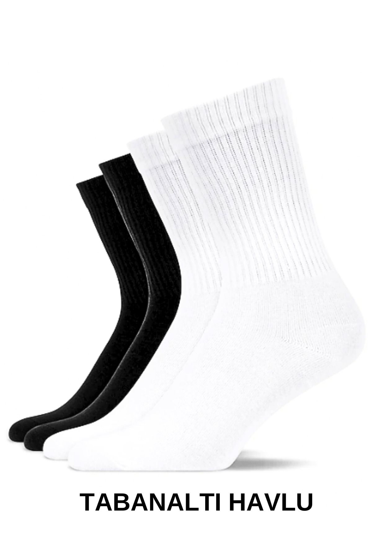 socksbox Tabanaltı Havlu Dikişsiz Tenis Çorabı/2 Çift Siyah+2 Çift Beyaz