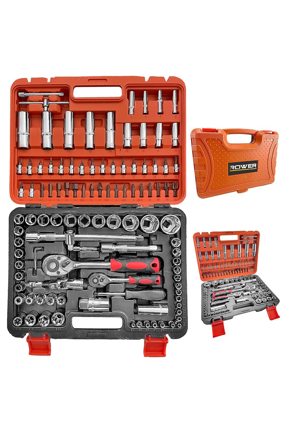 ROWERMAX Profesyonel 1/2 ve 1/4 Cırcırlı Lokma Anahtar Takımı Bits Uç Seti 108 Parça