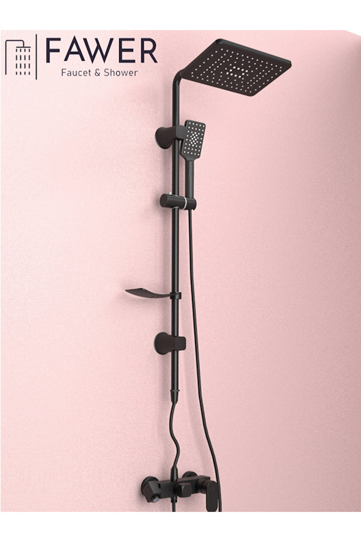 FAWER Faucet & Shower Fawer Berlin Siyah Robot Duş Seti & Siyah Banyo Bataryası - 500b2