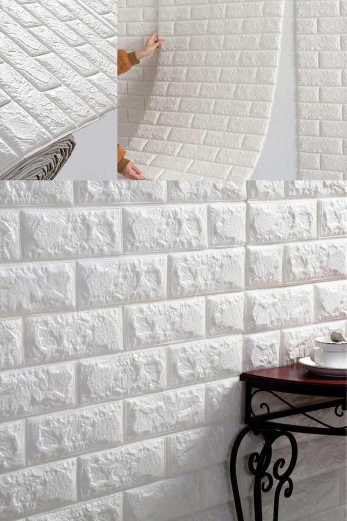 Renkli Duvarlar Kendinden Yapışkanlı Duvar Kağıdı Esnek Köpük Paneli 3d Boyutlu Tuğla Desen Beyaz 1 Adet 35x38 Cm