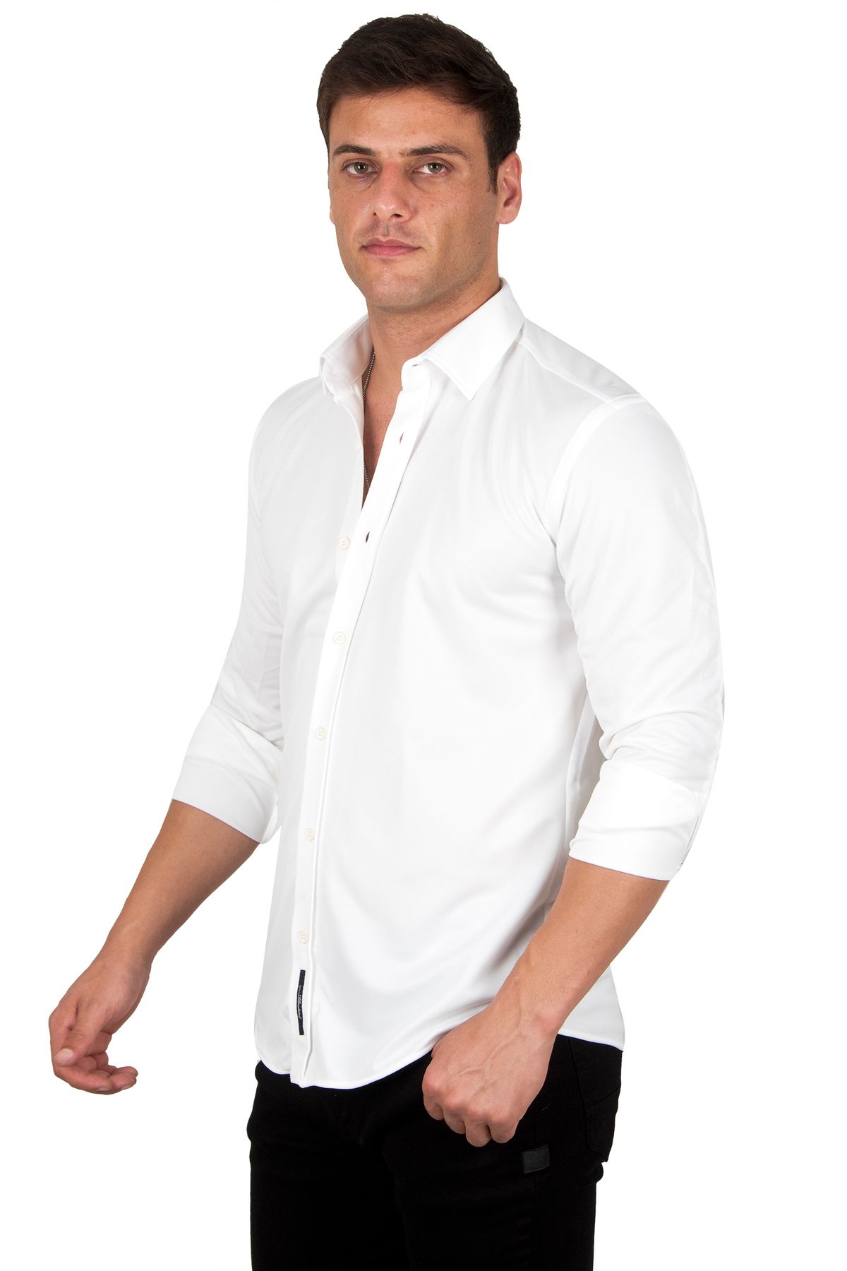 DeepSea Erkek Beyaz Slim fit Örme Gömlek 2309480