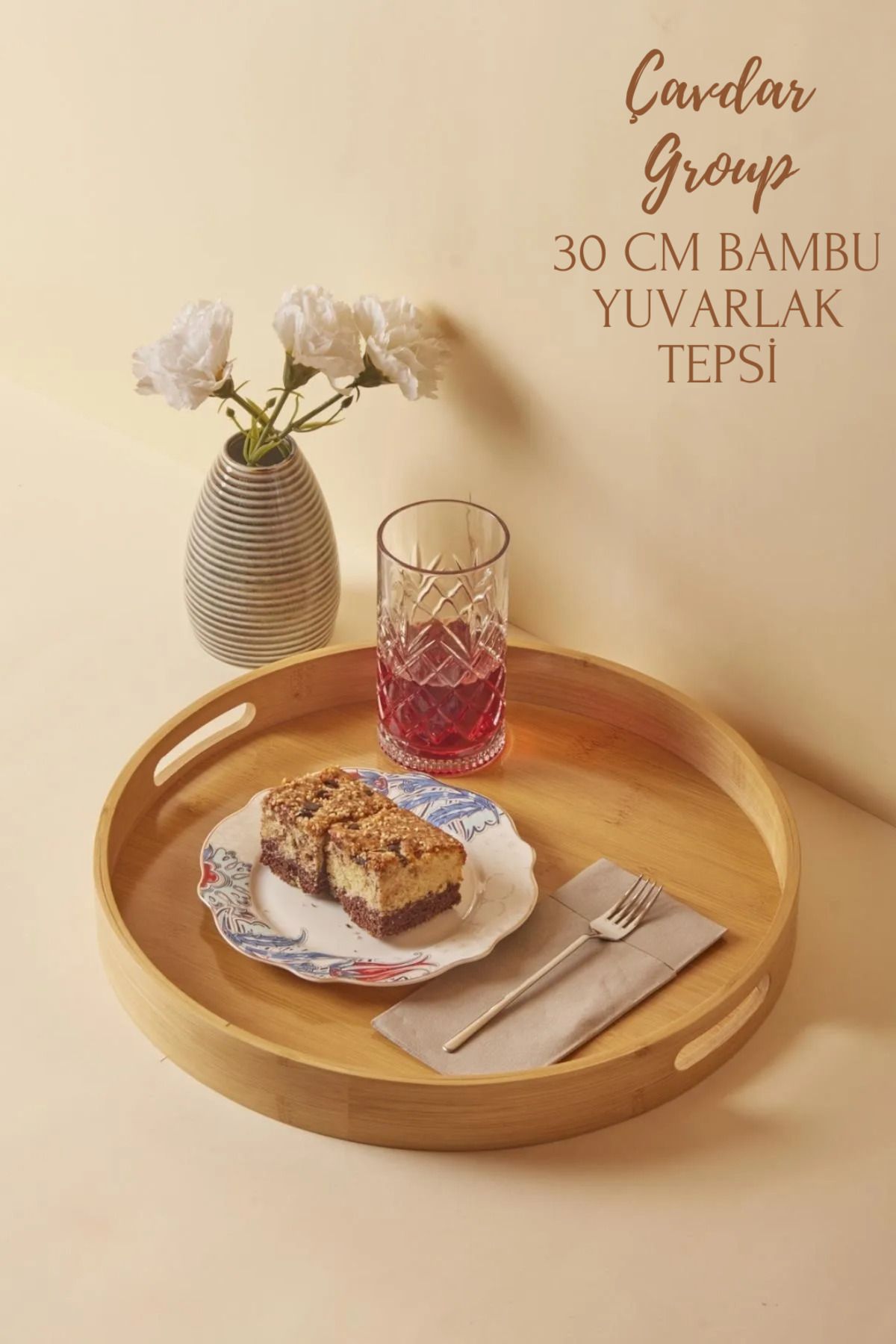 Çavdar Group Bambu Yuvarlak Tepsi 30 Ø Cm Servis Çay Kahve Servis Tepsisi