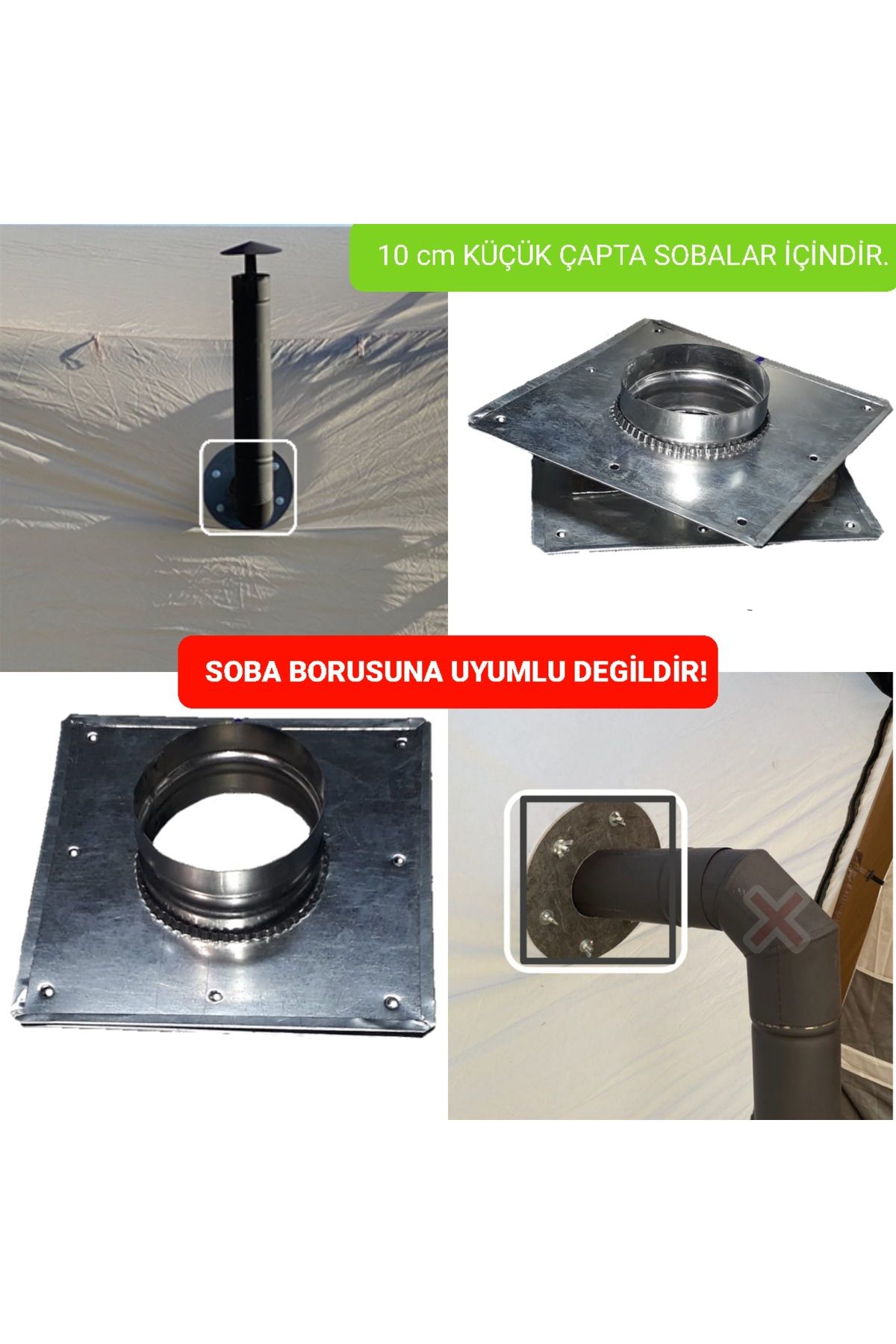 Ys YARAMIŞ Çadır Baca Çıkış Aparatı 10 Cm Baca Çıkış Adaptörü Çadır Boru Çıkış Kiti Soba Boru Çıkışı