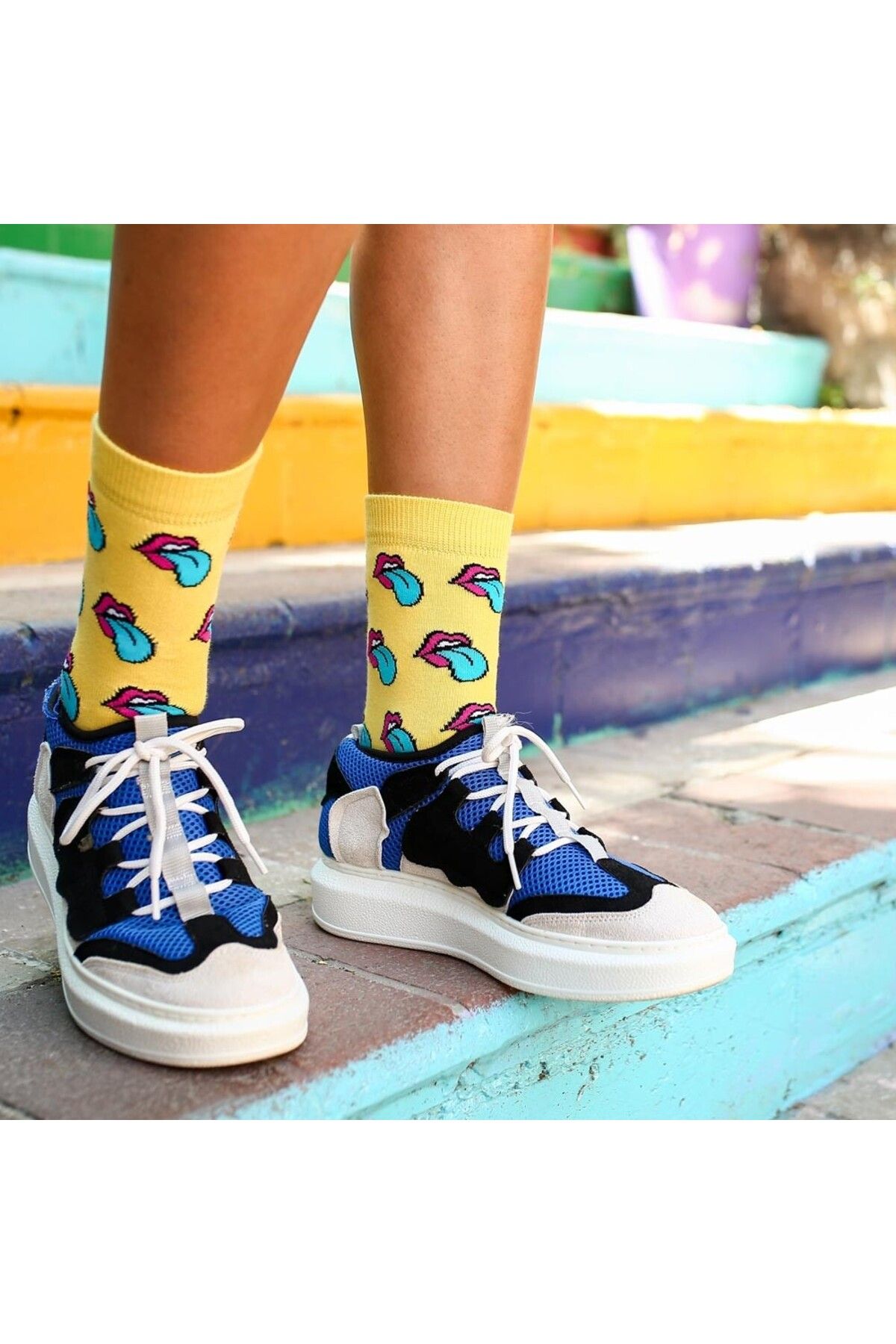Colorcool Eğlenceli Renkli Rolling Stones - Pop Art Kadın Çok Renkli Soket Çorap