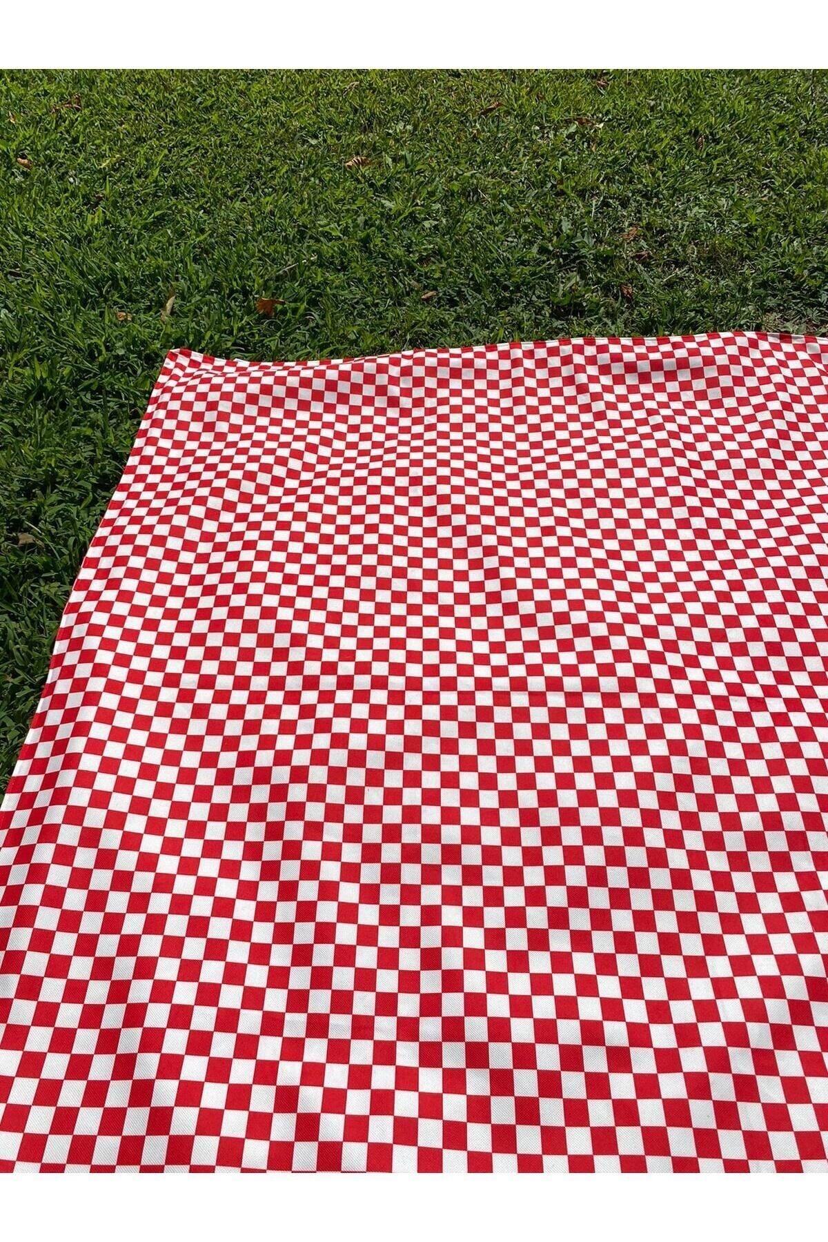 Morning Person Plaj Piknik Kamp Için Su Geçirmez Örtü 140x160cm Kırmızı Beyaz