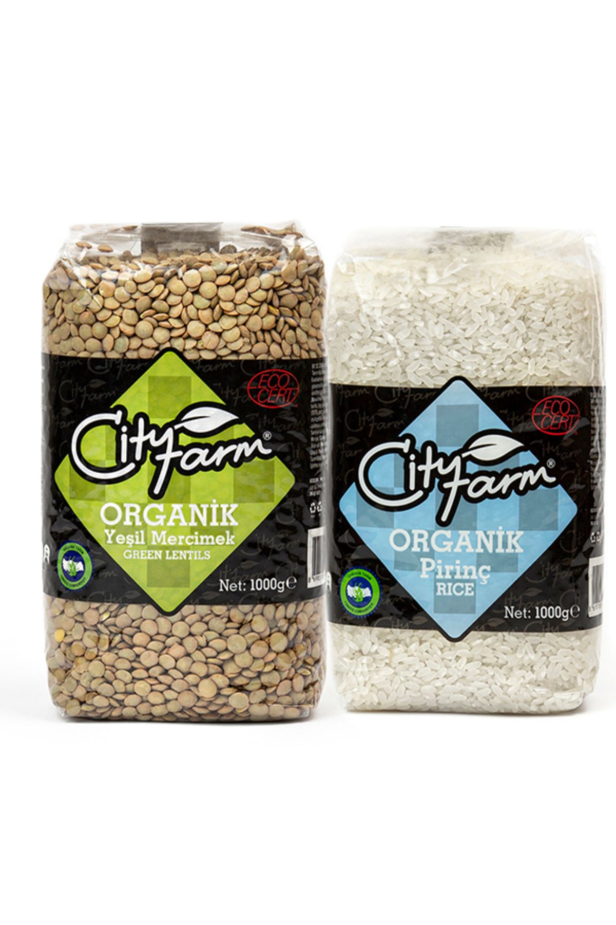 CityFarm Organik Yeşil Mercimek 1 kg ve Organik Pirinç 1 kg