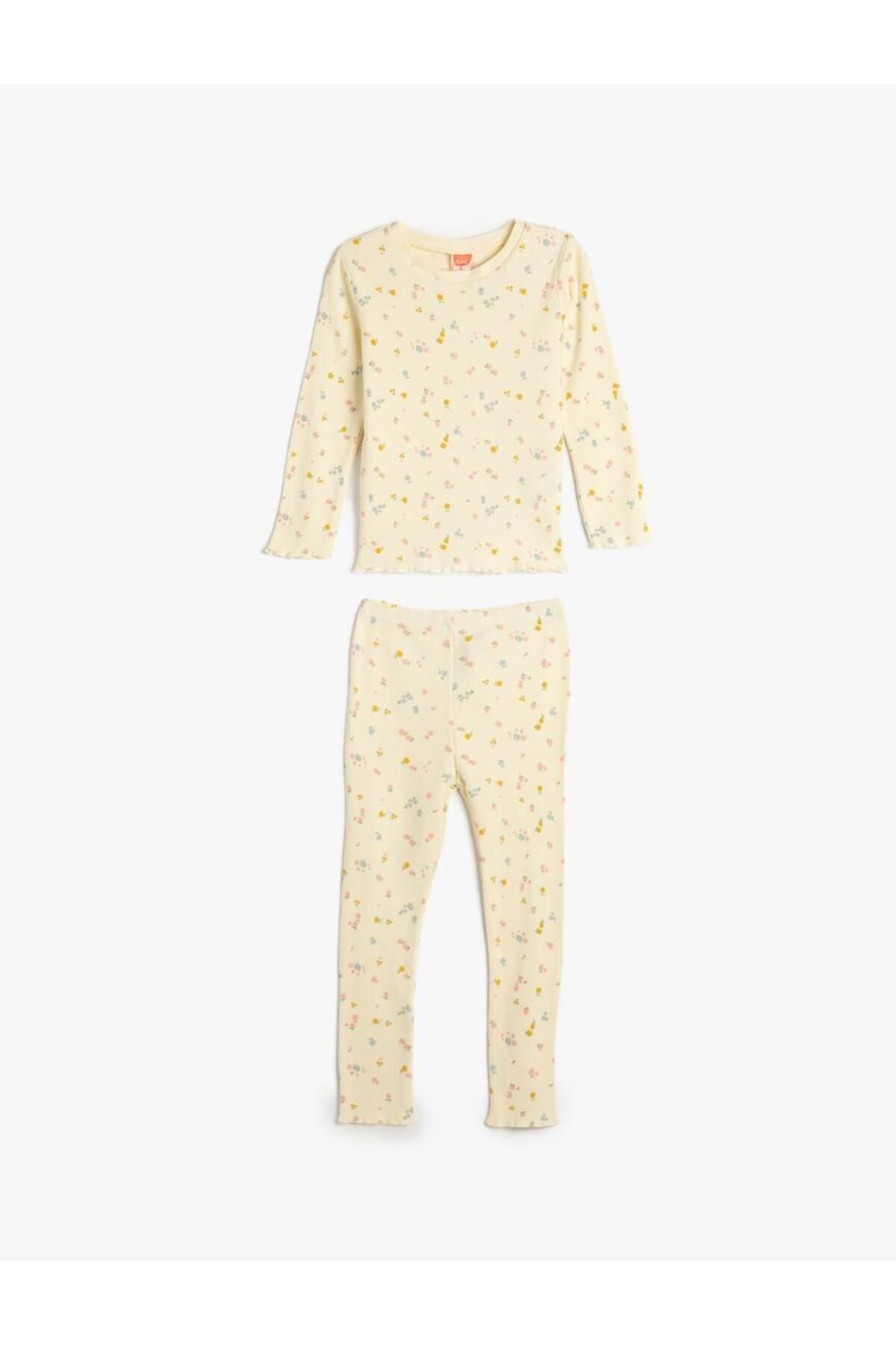 Koton Kız Bebek Pamuklu Pijama Takımı Çiçek Desenli Uzun Kollu Tişört ve Beli Lastikli Pijama Altı 2 Parça