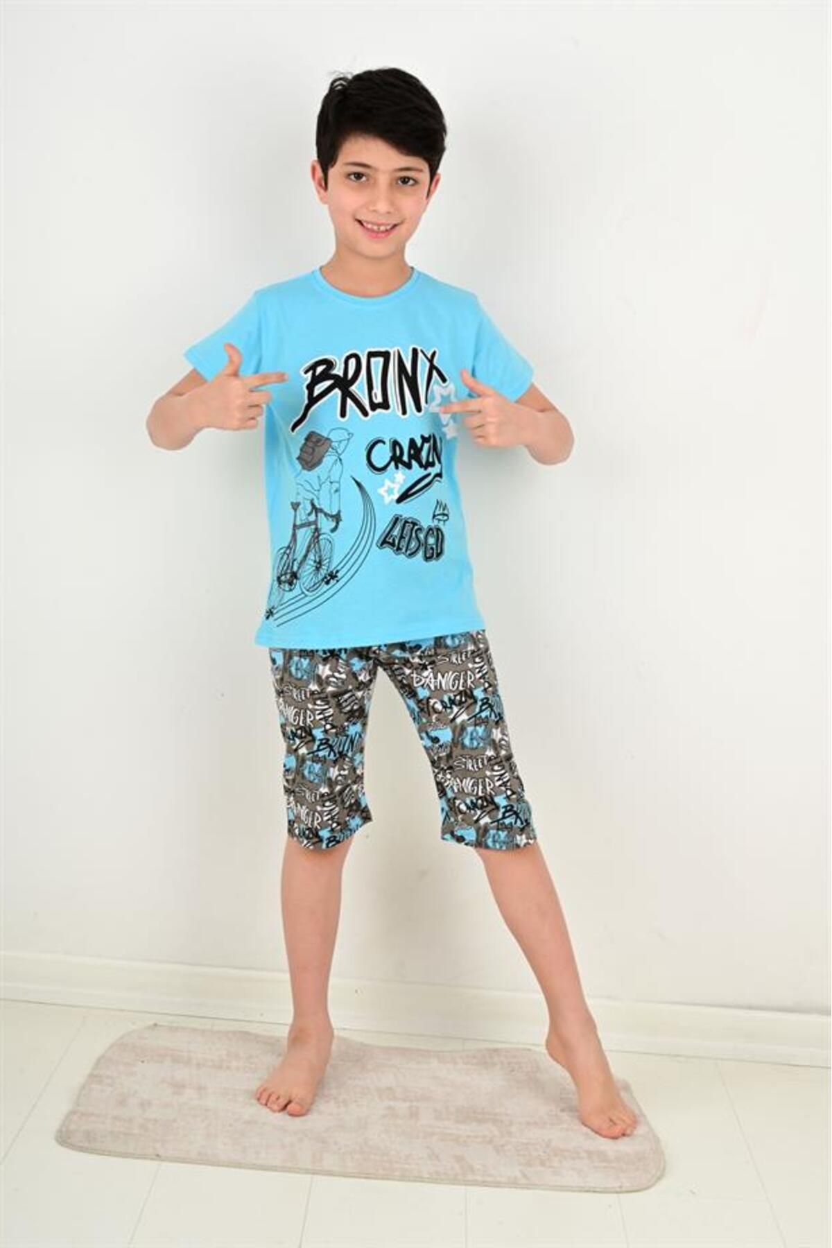 vitmo Erkek Çocuk Kapri Pijama Takımı Bronx Crazy Mavi