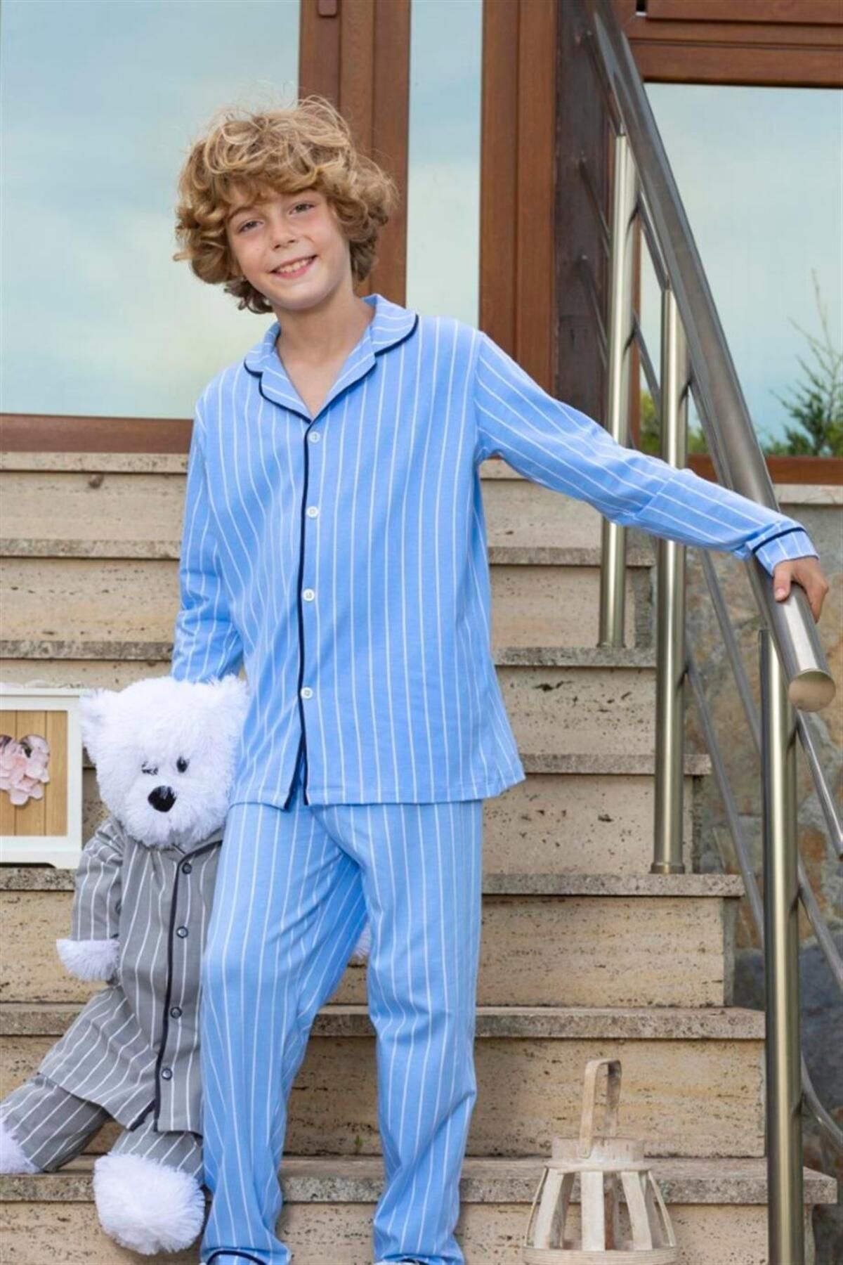 vitmo Çizgili Düğmeli Erkek Çocuk Pijama