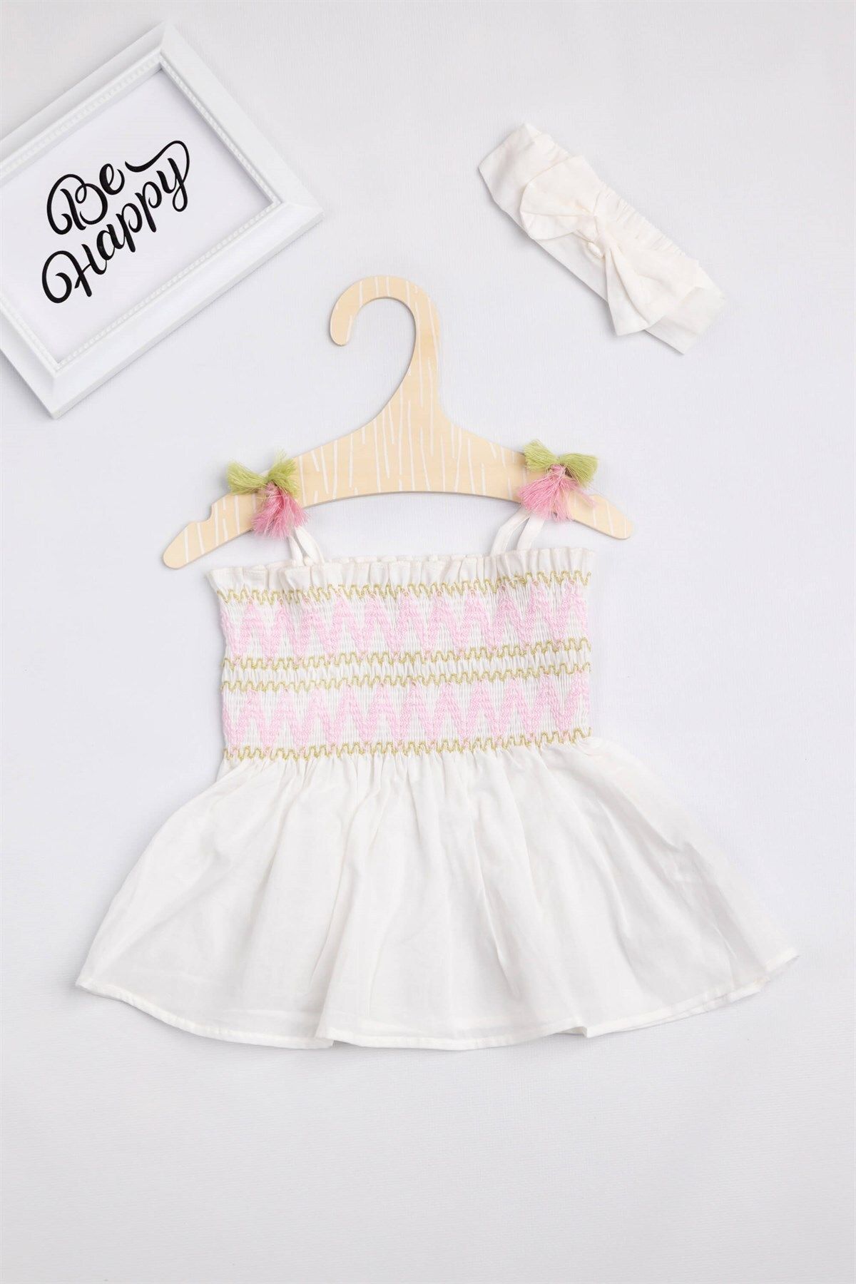 Le Mabelle Beyaz Nakışlı Püsküllü Kız Bebek Elbise Set - Rebeca