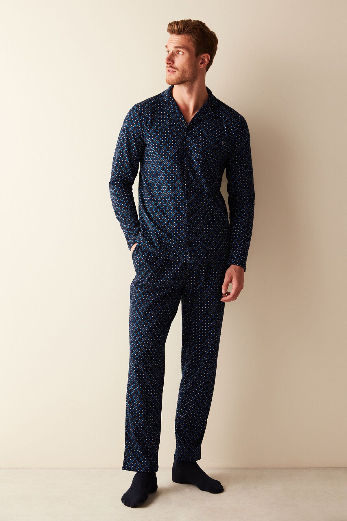Penti Erkek Koyu Mavi Class Gömlek Pijama Takımı