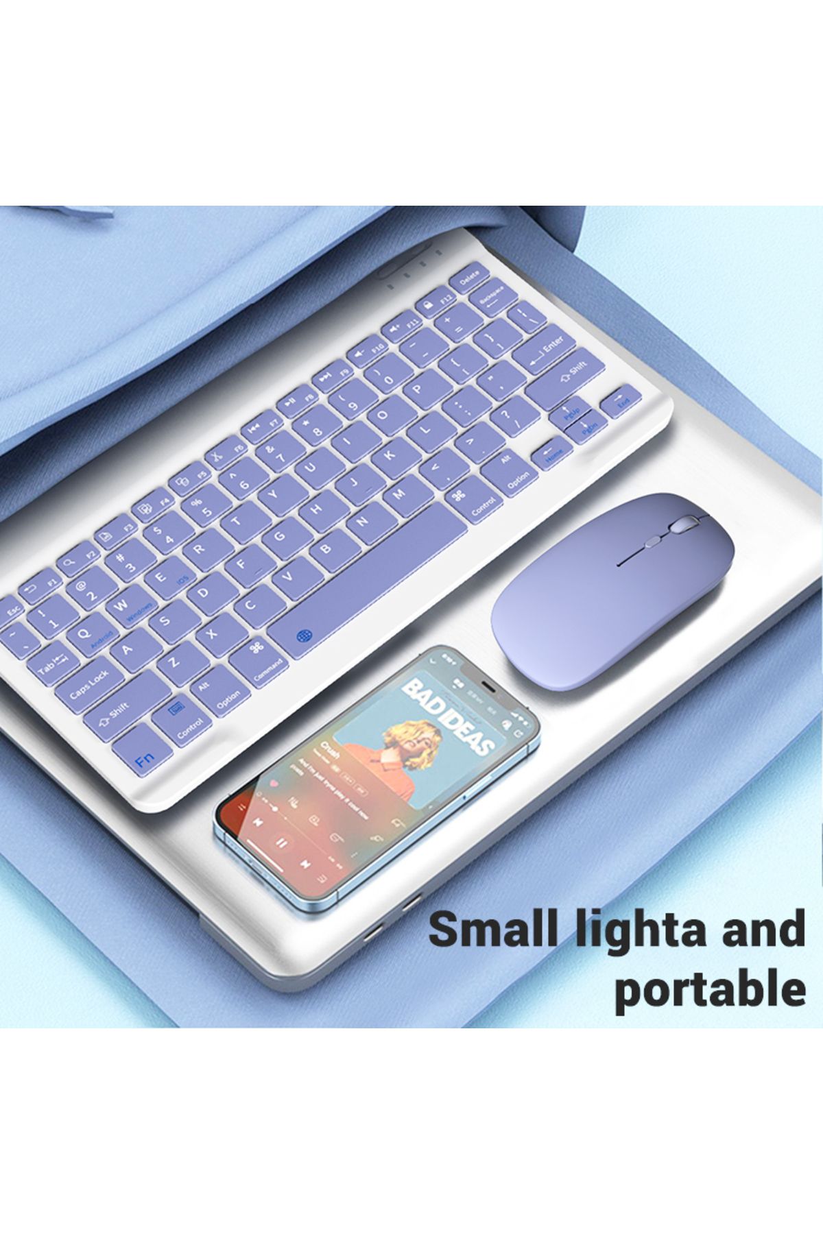 EHZ TEKNOLOJİ IPad Xiaomi Samsung Huawei Tablet Laptop Uyumlu Renkli Bluetooth Bağlantılı Klavye+Mouse Set