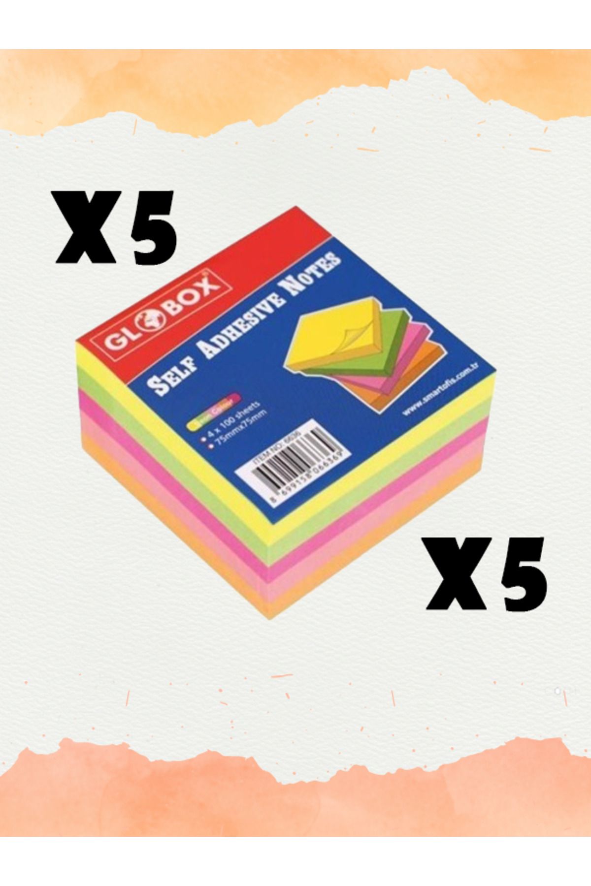 Globox 5'li Yapışkanlı Not Kağıdı 75x75 4 Renk 400 Yaprak