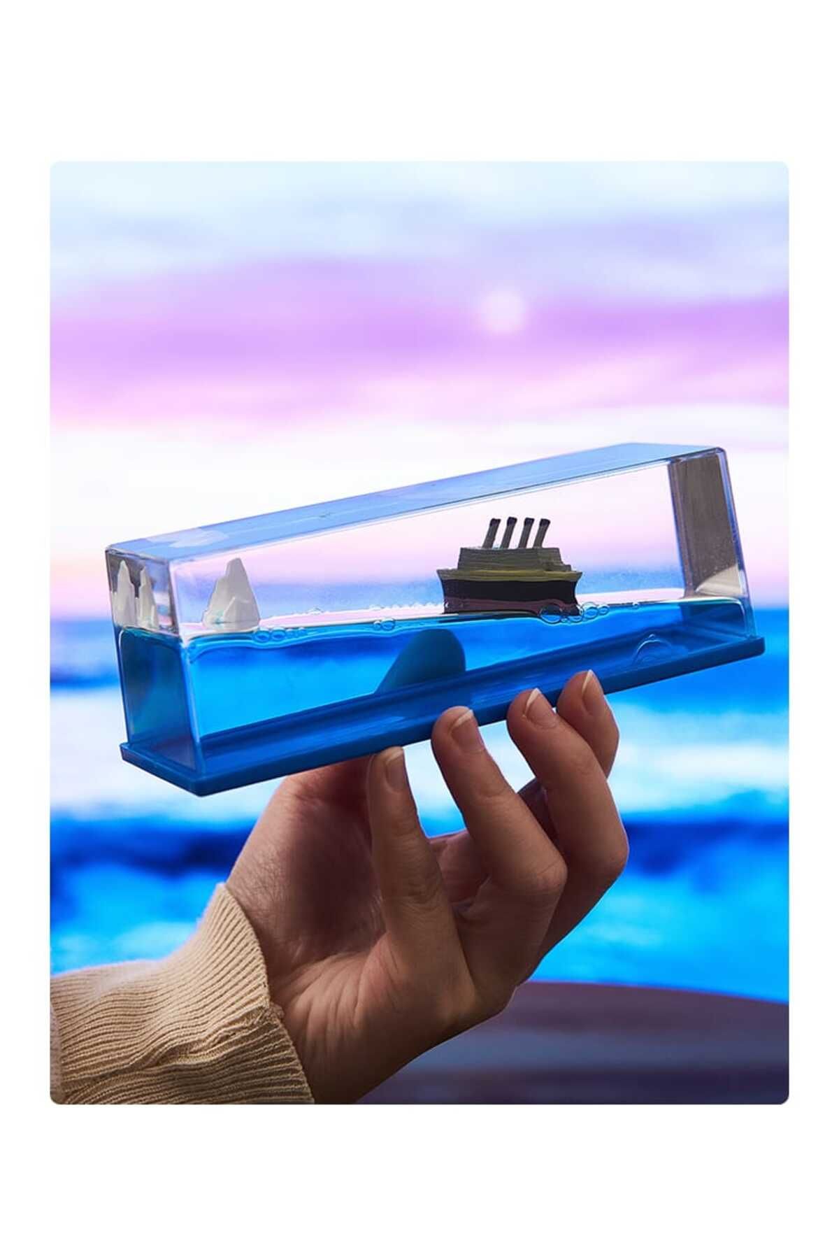Bakgeldi Mavi Su Akvaryum Şişe Şeklinde Batmayan Titanik Gemi