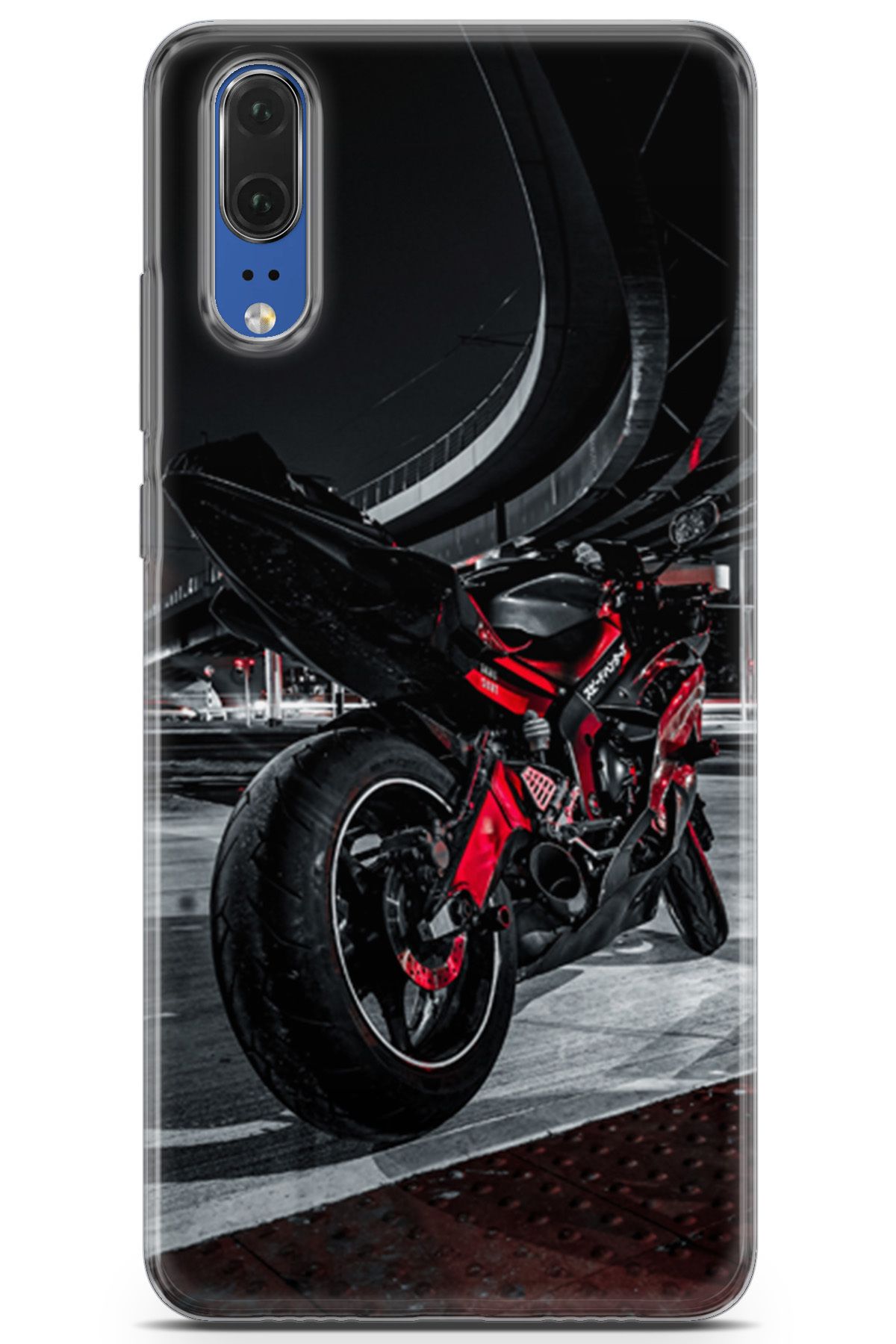 Lopard Huawei P20 Enjoy Parlak Kılıf Milano 18 Kırmızı Motosiklet