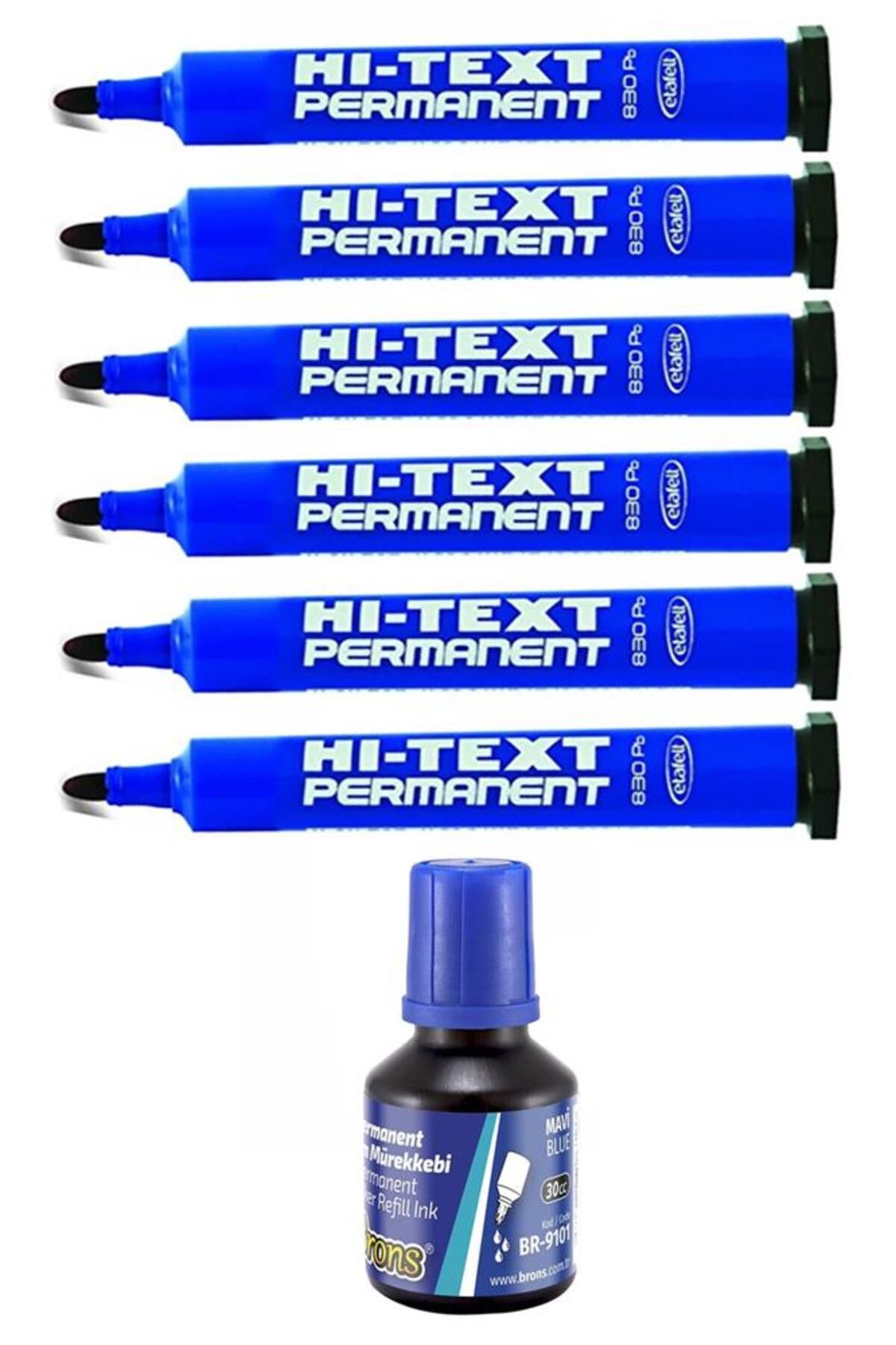 Artlantis Mavi Yuvarlak Uçlu Markör Permanent Kalem 6 Adet Hı-Text Marker Mürekkep Mavi 30 Ml 1 Adet Brons Kol