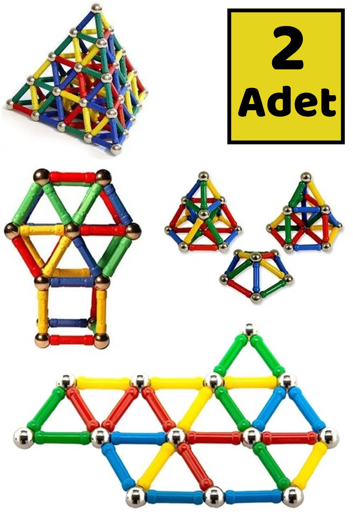 Mobee 2 Adet Manyetik Lego Mıknatıslı Denge Oyun Çubukları Eğitici Oyuncak 2 Adet 37 Parça Lego Seti