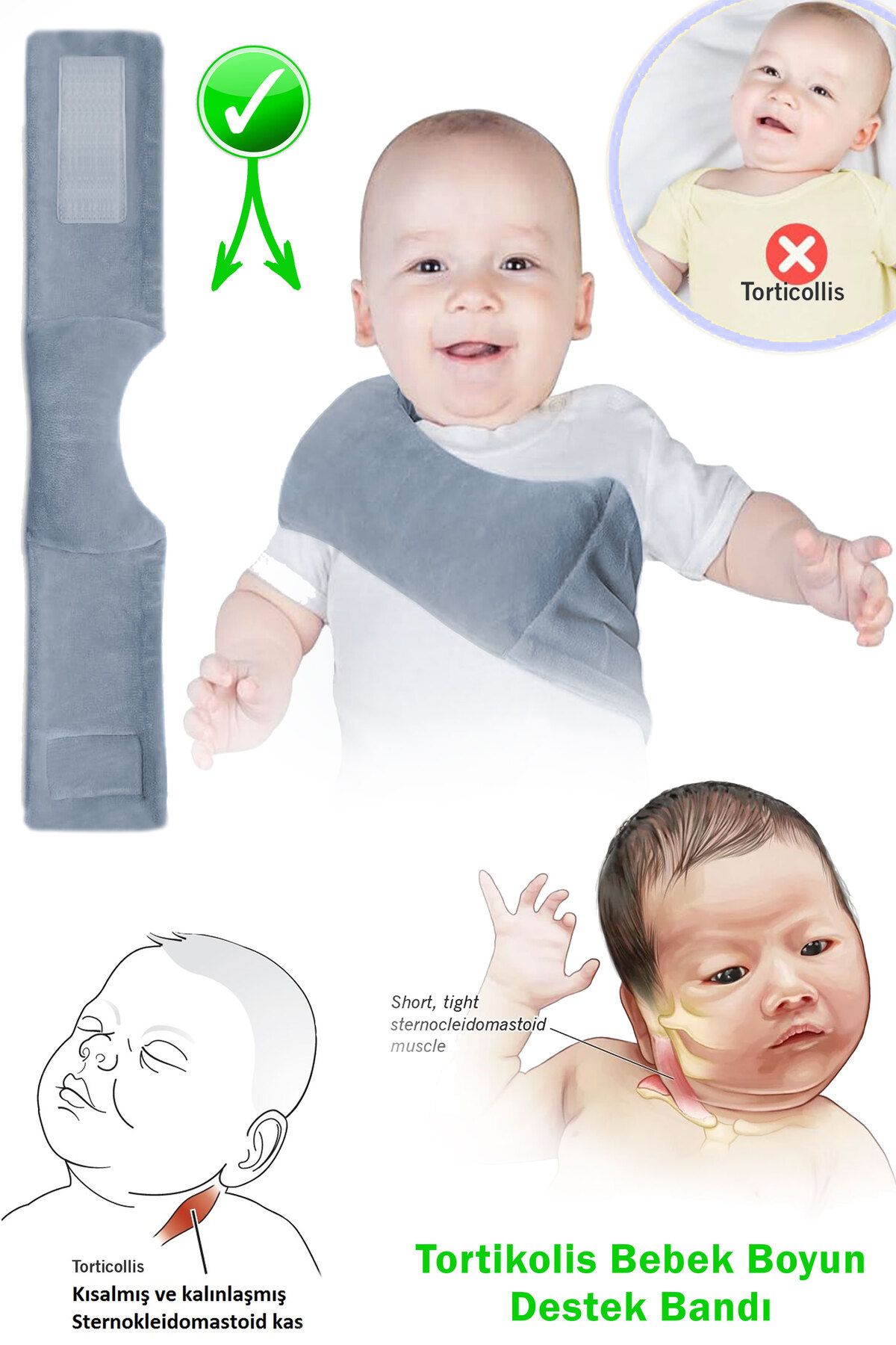 HALZEY Tortikolis Yastığı ( Boyun Eğriliği Önlem Yastığı ) Bebek Boyun Destek Yastığı, Bebek Yastığı