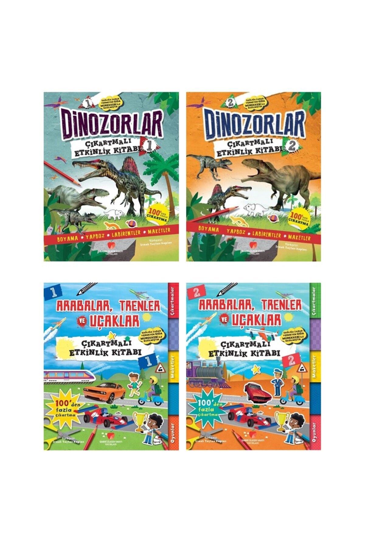 Sabri Ülker Vakfı Yayınları Dinozorlar-Arabalar,Trenler Uçaklar Çıkartmalı Aktivite ve Etkinlik Kitapları Büyük Boy 4 Kitap