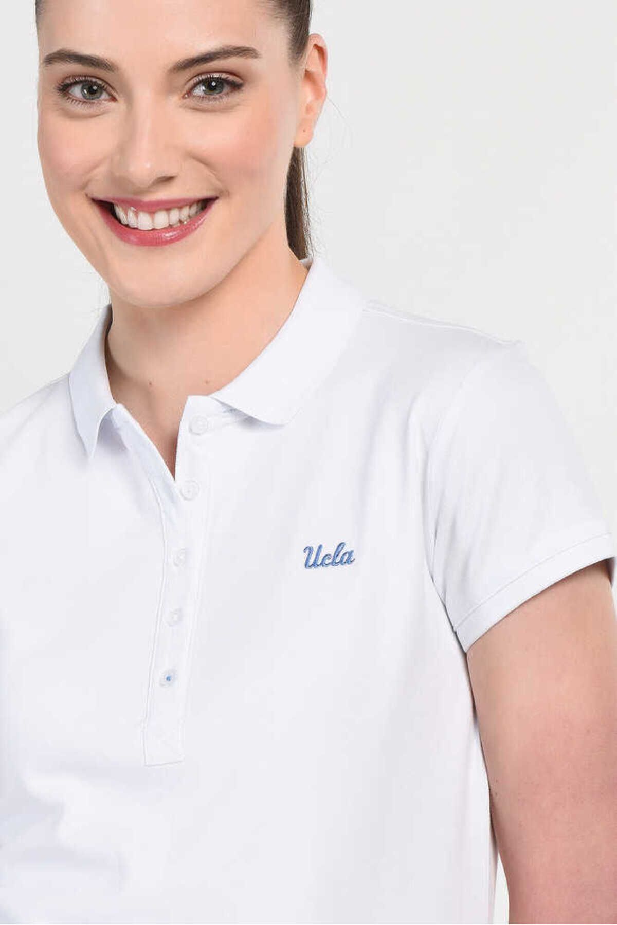 Ucla Shaver Beyaz Polo Yaka Nakışlı Kadın Tshirt