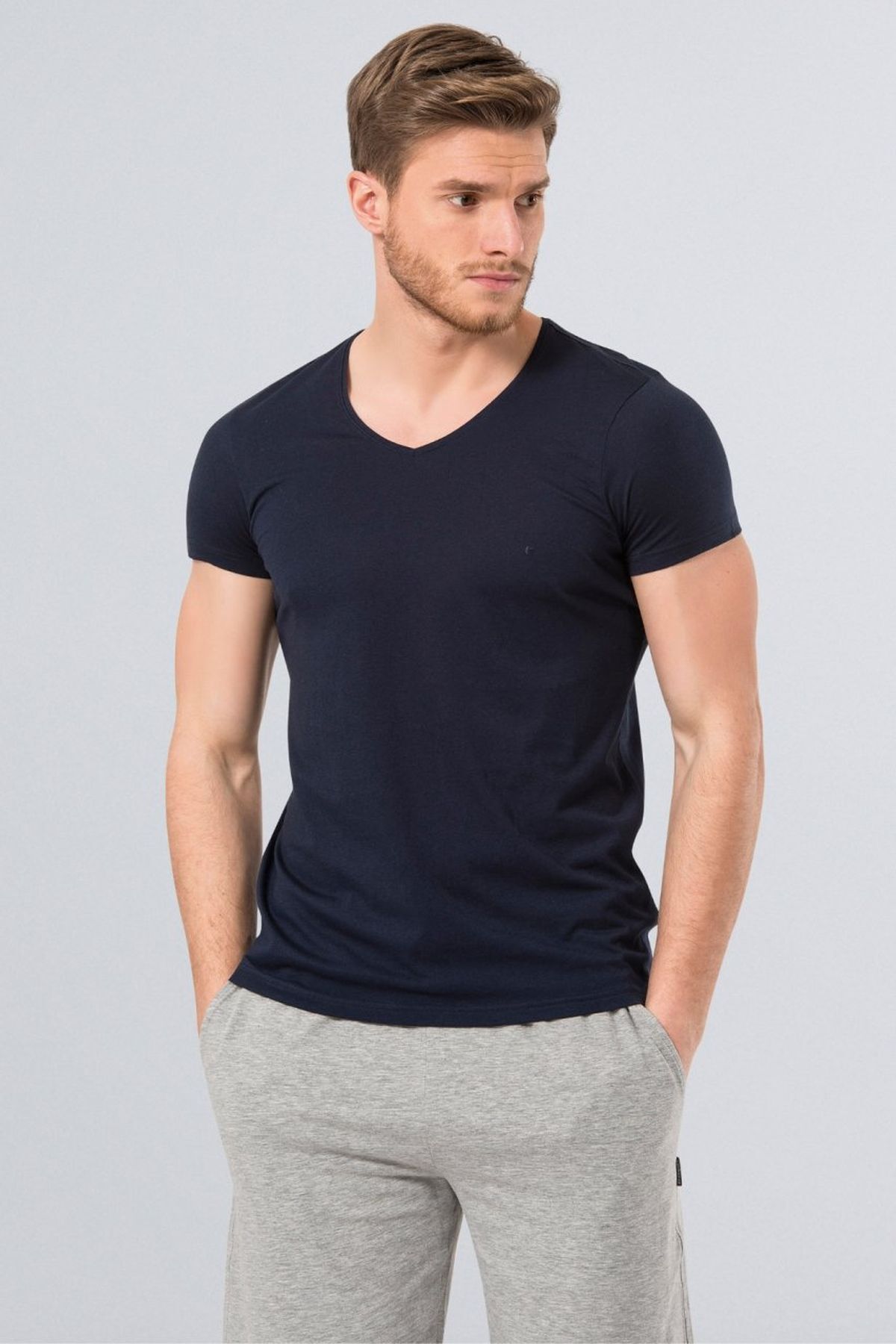 Cacharel 2170 Lacivert Erkek Modal V Yaka Slim Fit T-shirt