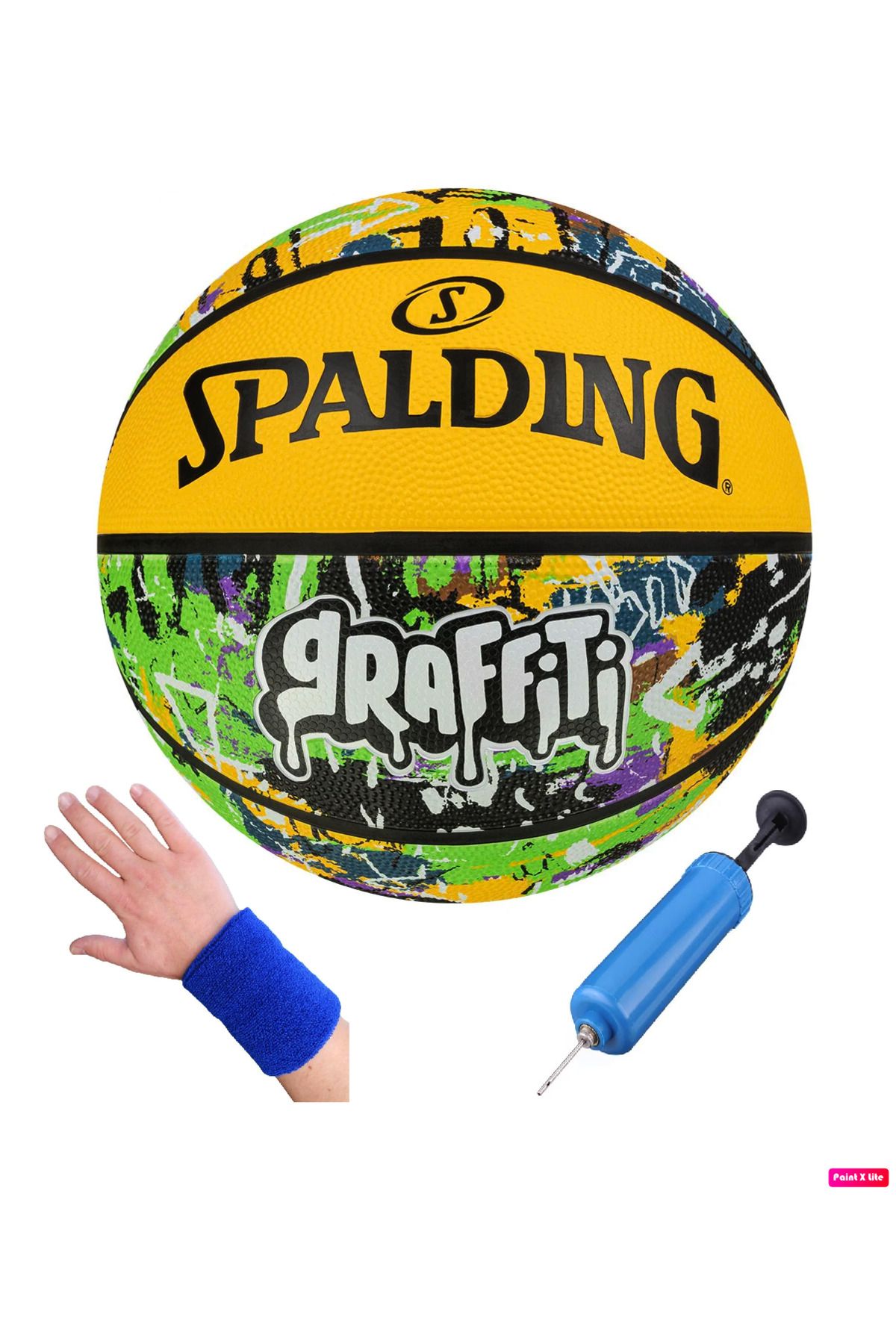 Spalding Graffiti 8 Panel Basketbol Topu Performance Outdoor Kauçuk Yüzey + Pompa + Havlu Bileklik