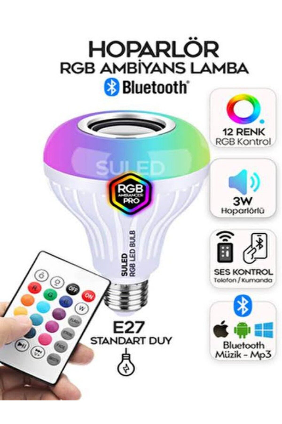 EraycanYapıMarket Uzaktan Kumandalı Bluetooth Bağlantılı Müzikli Disco RGB LED Ampul 12W