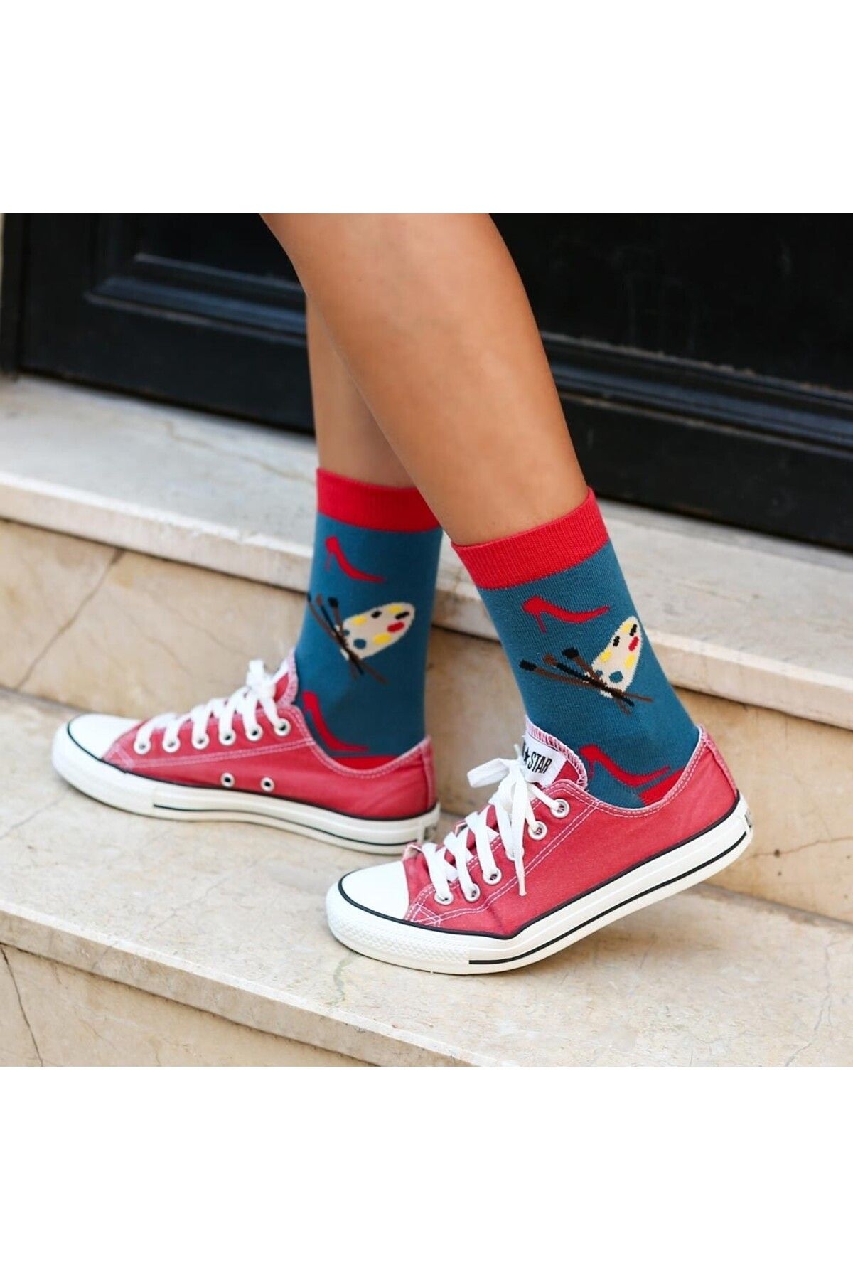 Colorcool Eğlenceli Renkli Palet Kadın Çok Renkli Soket Çorap