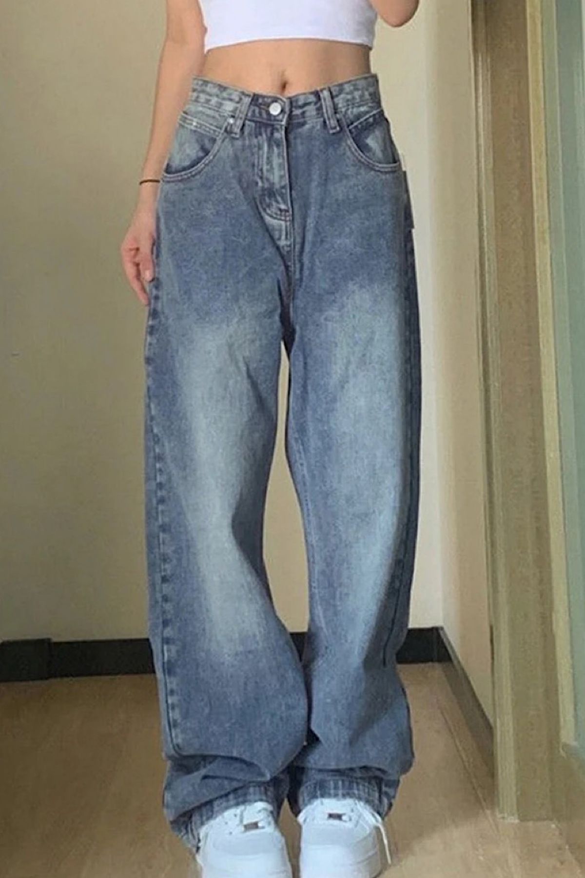 Köstebek Mavi Taşlanmış Harajuku Vintage Denim Kot Pantolon