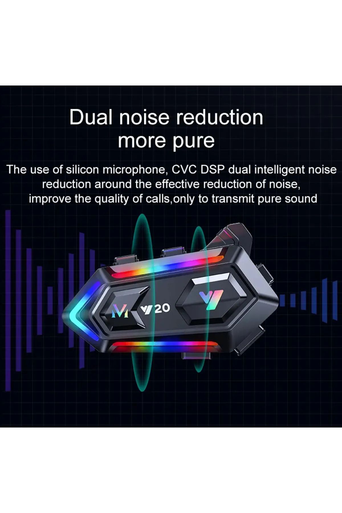 Powertec Y20 Motor Kurye Kask Kulaklık RGB Modlu Bluetooth Motosiklet Kulaklık 5.3 Bluetooth Interkom Uyumlu