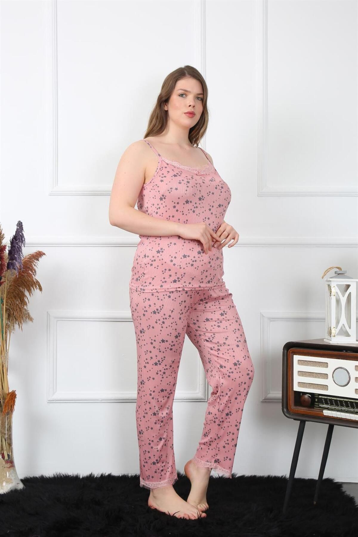 Akbeniz Kadın Büyük Beden Somon Ip Askılı Pijama Takım 202198
