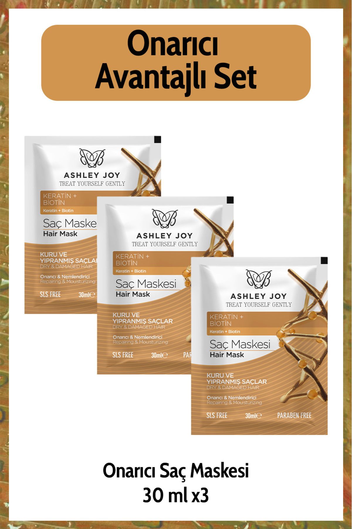 Ashley Joy Kuru Ve Yıpranmış Saçlara Özel Onarıcı Saç Maskesi 30 ml 3 Adet Avantajlı Set