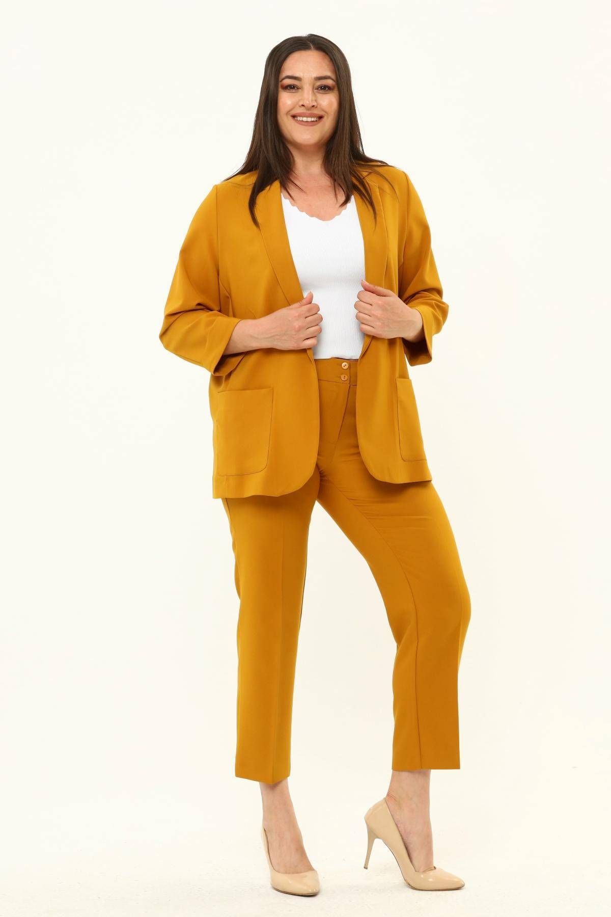 Hanezza Kadın Blazer Ceket | Hardal | Büyük Beden | 7 Renk | Takım Elbise Uyumlu