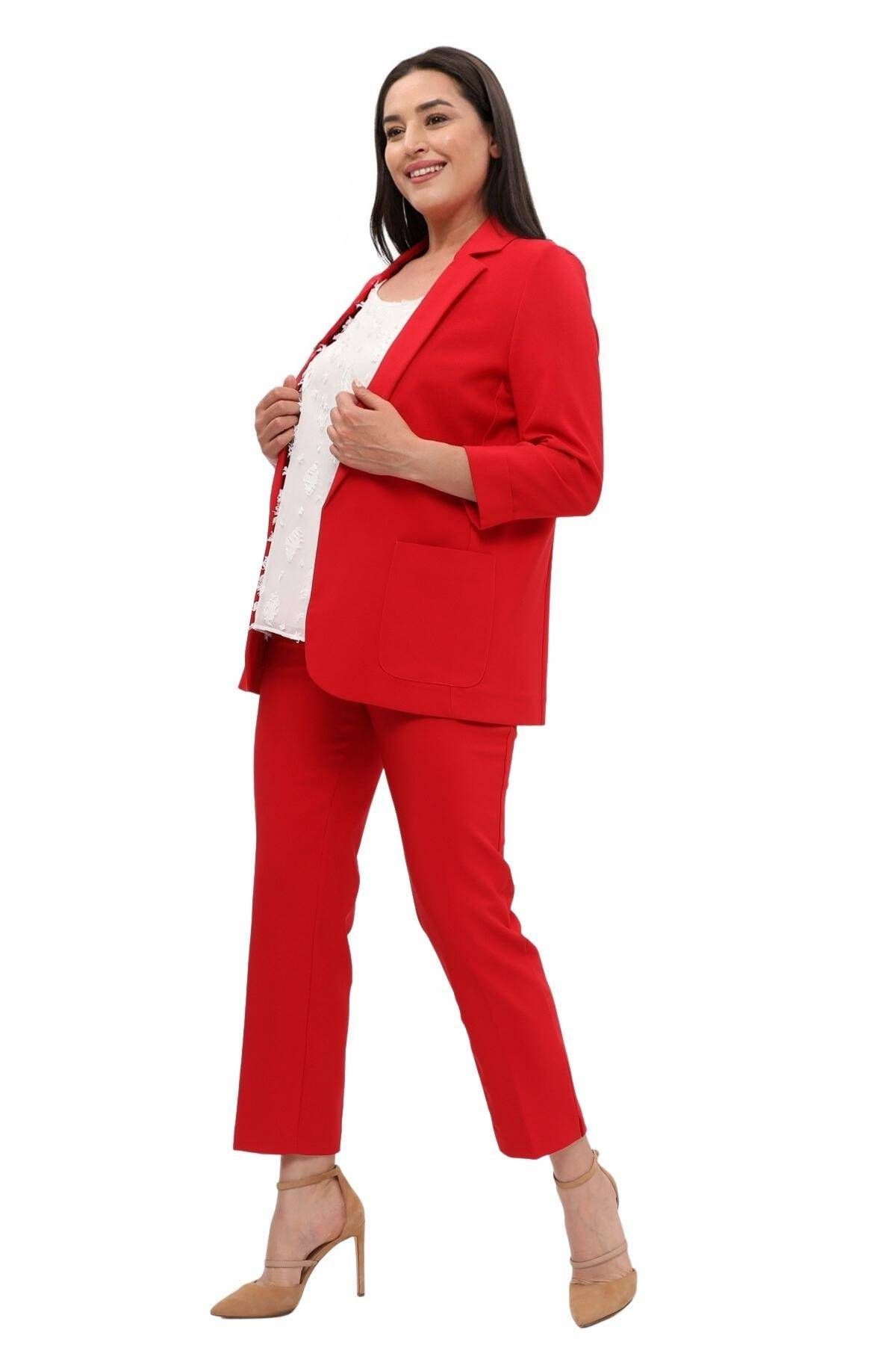 Hanezza Kadın Blazer Ceket | Kırmızı | Büyük Beden | 7 Renk | Takım Elbise Uyumlu