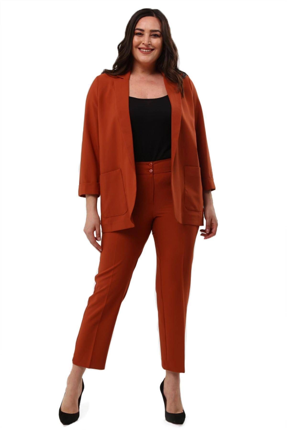 Hanezza Kadın Blazer Ceket | Tarçın | Büyük Beden | 7 Renk | Takım Elbise Uyumlu