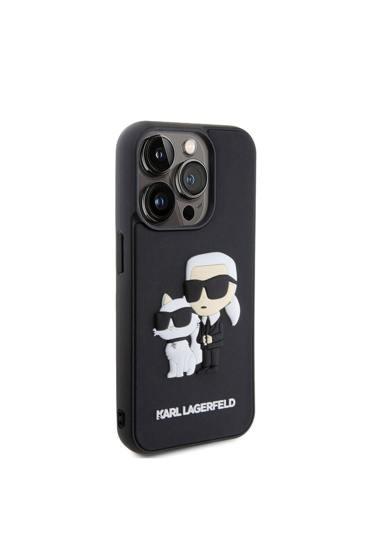 Karl Lagerfeld iPhone 15 Pro Uyumlu Kılıf Karl Lagerfeld Silikon 3D K&C Logo Lisanslı Kapak Siyah