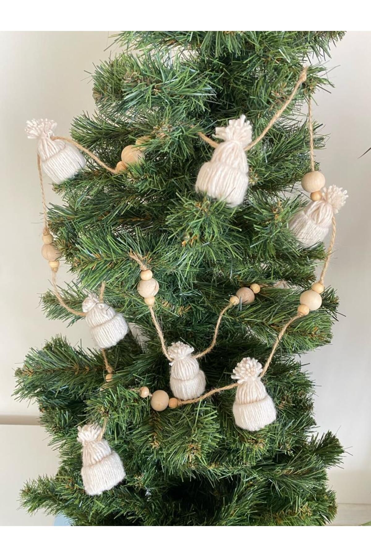TASARİMECRN 150cm Noel Şapkalı Yılbaşı Ağaç Garland Dekoratif Yeni Yıl Dekor Süsleri