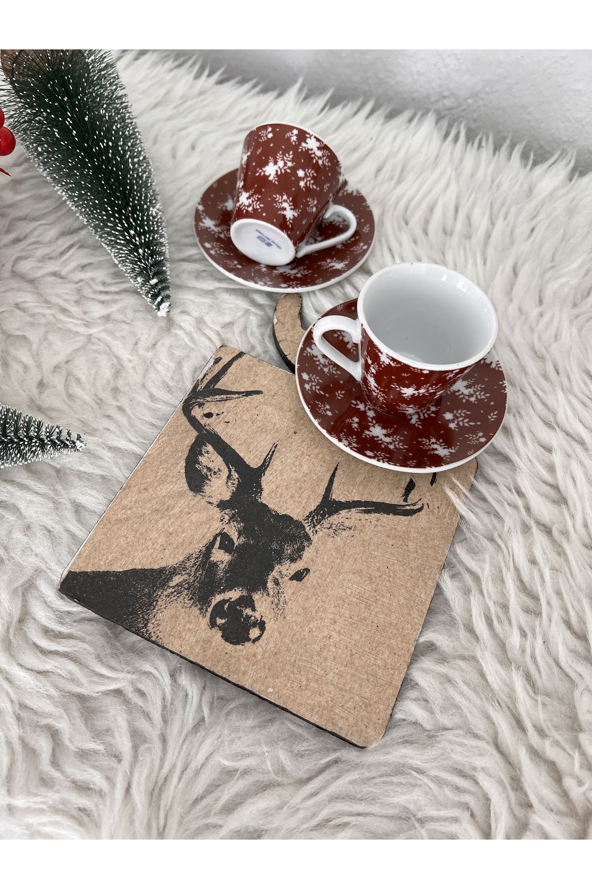 Ayd Home Yılbaşı geyik kahve sunumluğu ahşap süs noel dekor