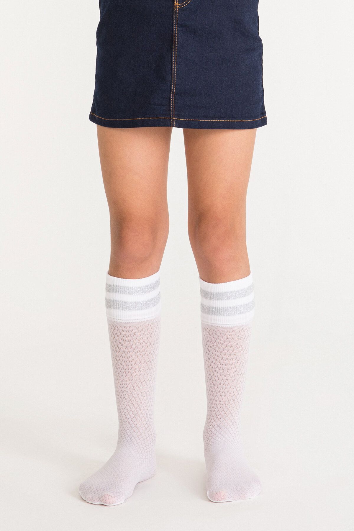 Penti Beyaz Kız Çocuk Çizgili Pantolon Çorabı