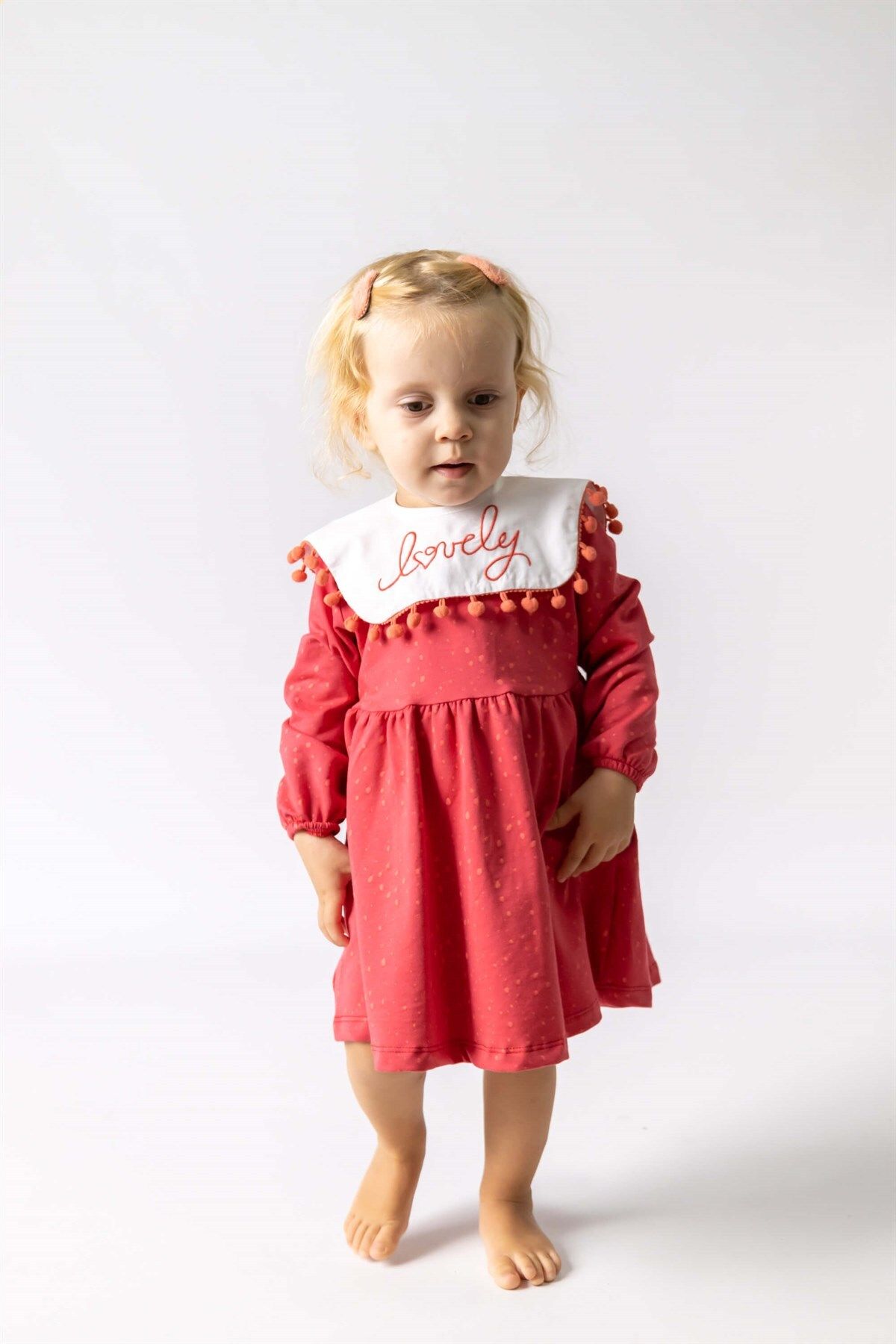 Le Mabelle Kırmızı Yakalı Puantiyeli Kız Bebek Elbise - Shay