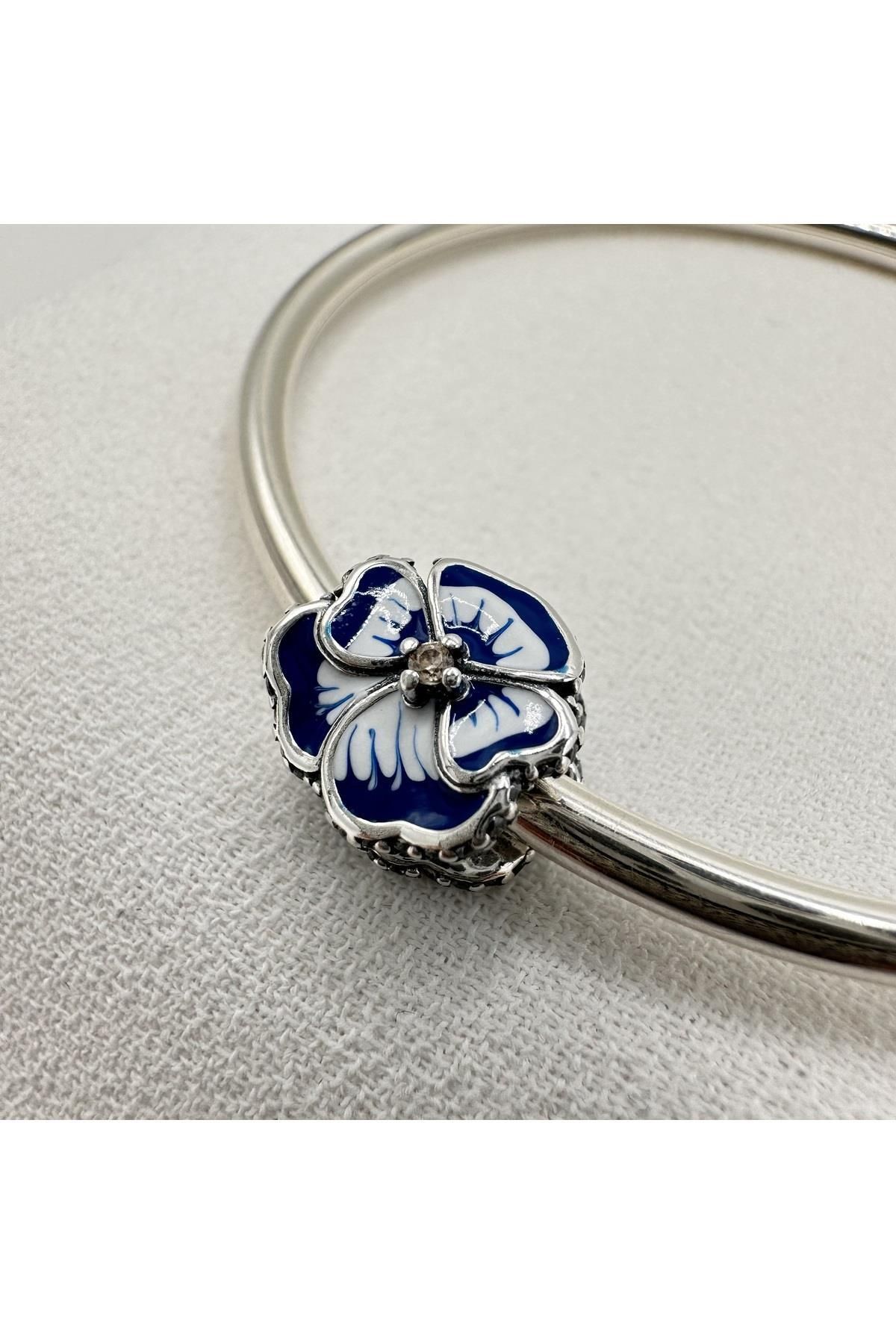 My Story Mavi Menekşe Çiçeği Gümüş Charm