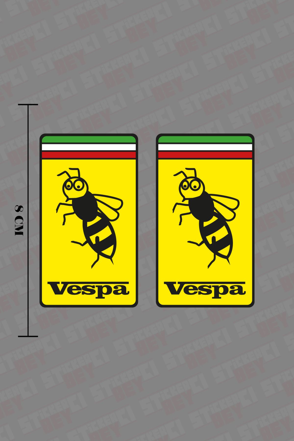 STİCKERCI BEY 2 Adet Vespa Arı Ferrari Renkli Sticker Seti Otomobil - Motosiklet - Bilgisayar Sticker Kaplama