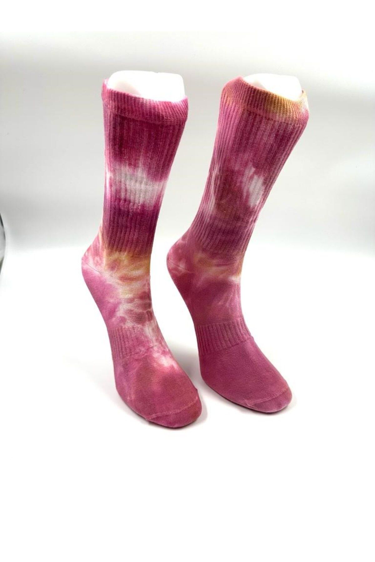 Magia Stile Unisex Batikli Desenli Uzun Soket Çorap (Gülkurusu-Beyaz)