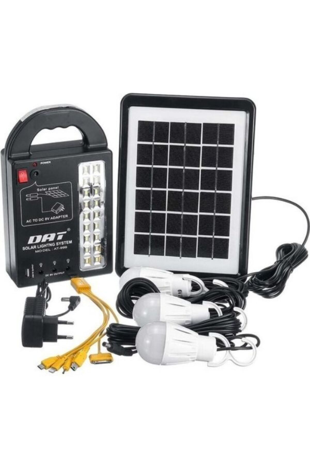 ataşbey At-999 Güneş Enerjili Solar Panel Aydınlatma Sistemi Powerbank+usb Çıkış+ 3 Ampül Lamba Kamp Piknik